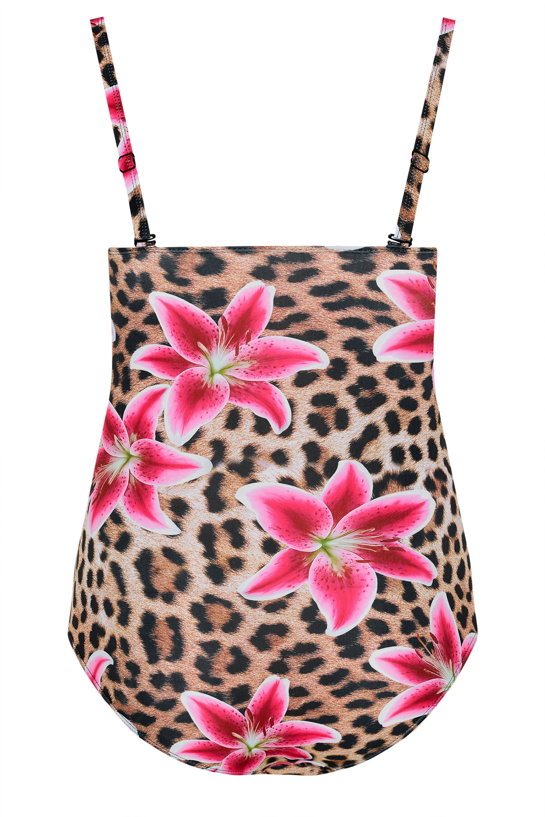 YOURS Plus Size Brown Floral Leopard Tie Front Bandeau Swimsuit | Yours Clothing 9