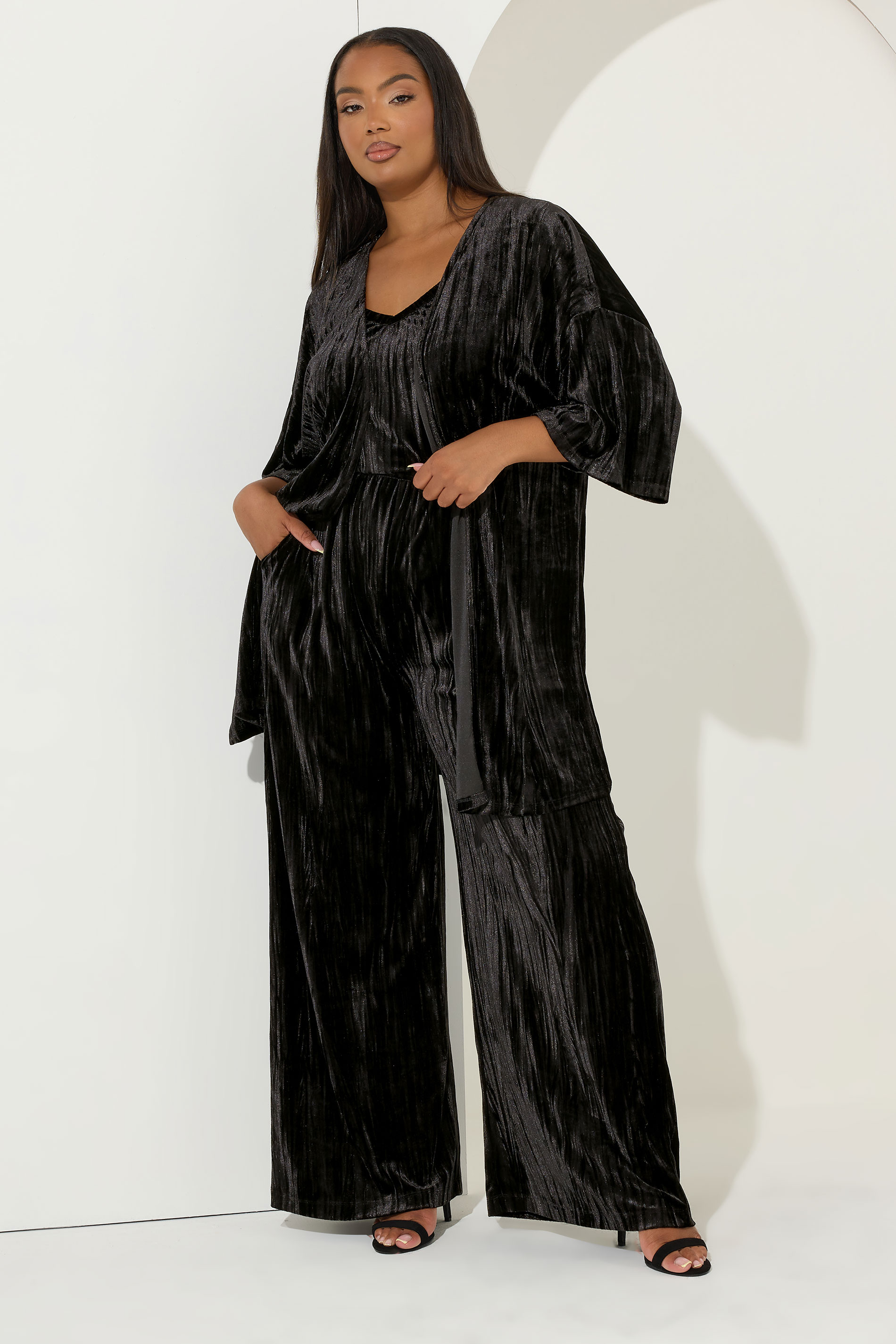 YOURS Plus Size Black Crushed Velour Cami Vest Top | Yours Clothing 2