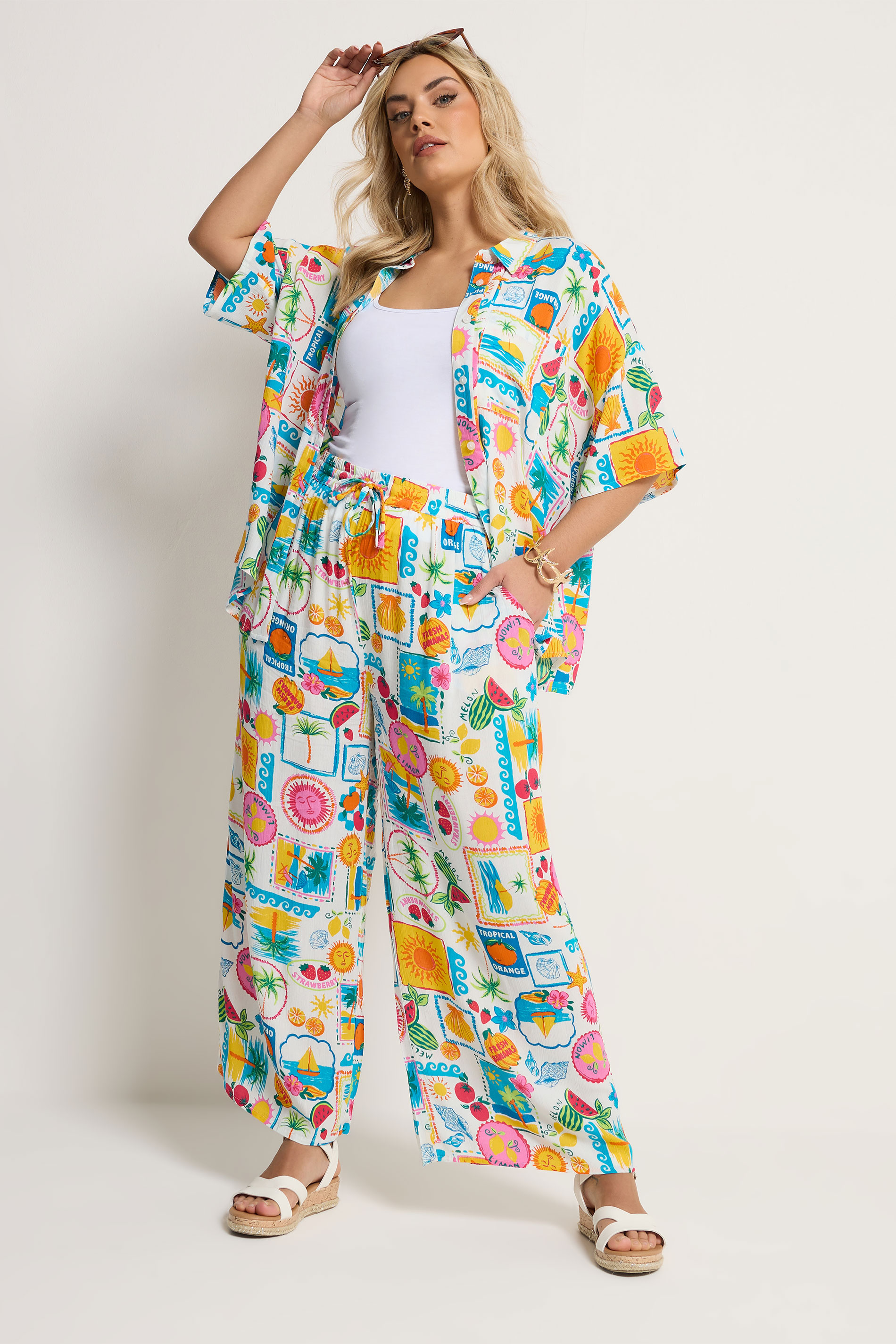 YOURS Plus Size White Mixed Print Trousers | Yours Clothing 3