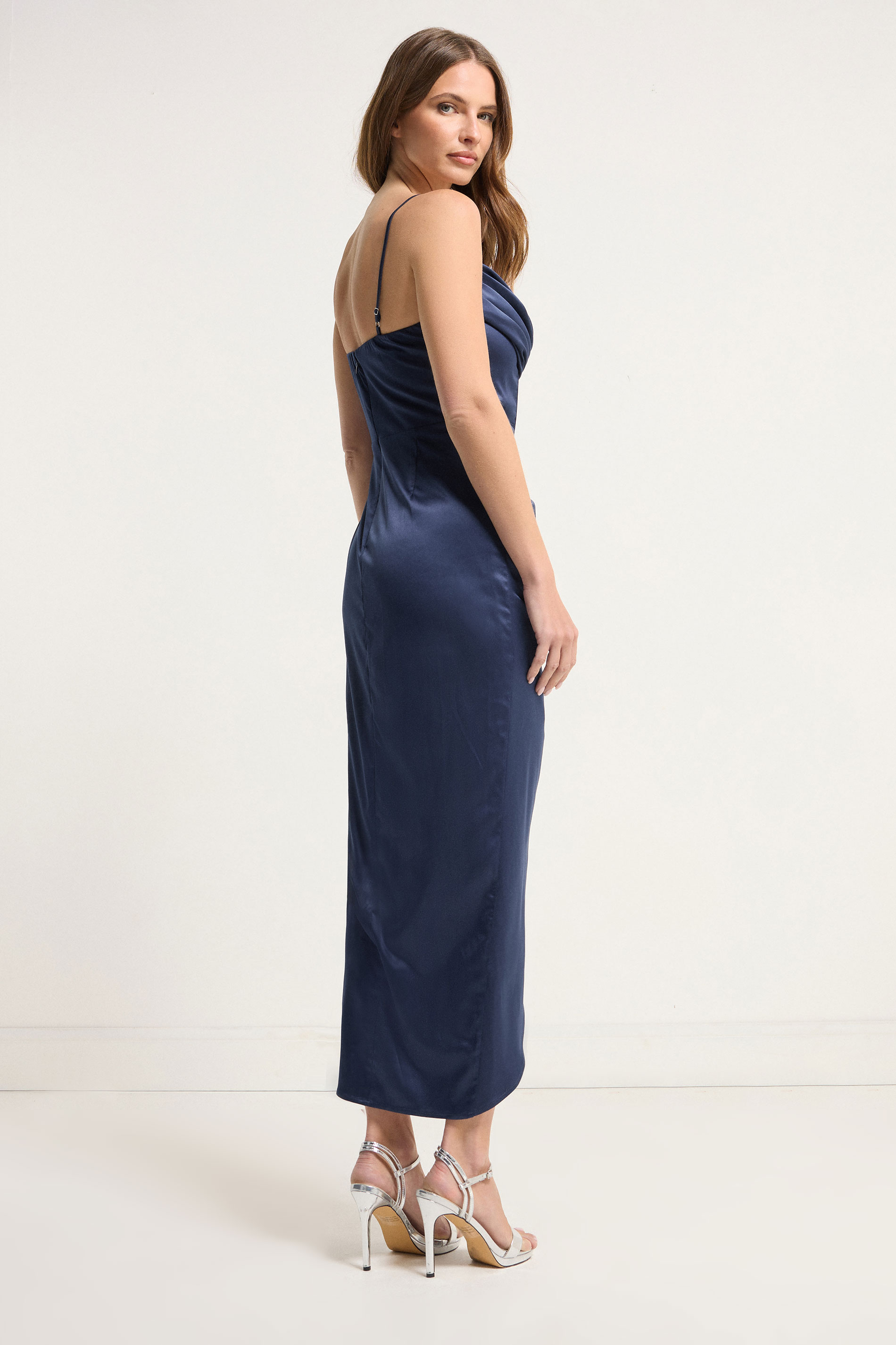 STAR Navy Blue Satin Corset Cowl Wrap Dress | StarByJM 4