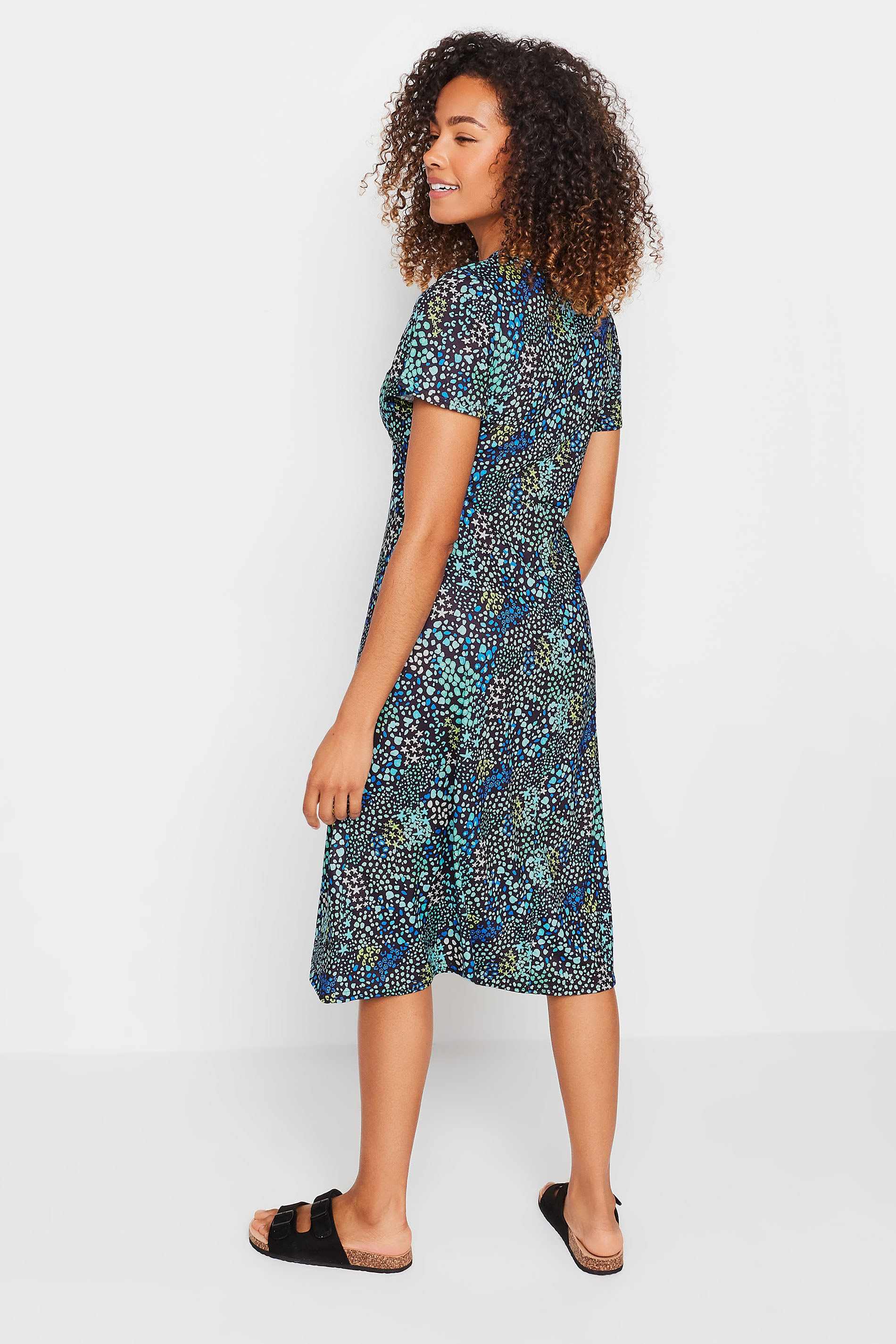 M&Co Blue Floral Print Short Sleeve Midi Dress | M&Co 3