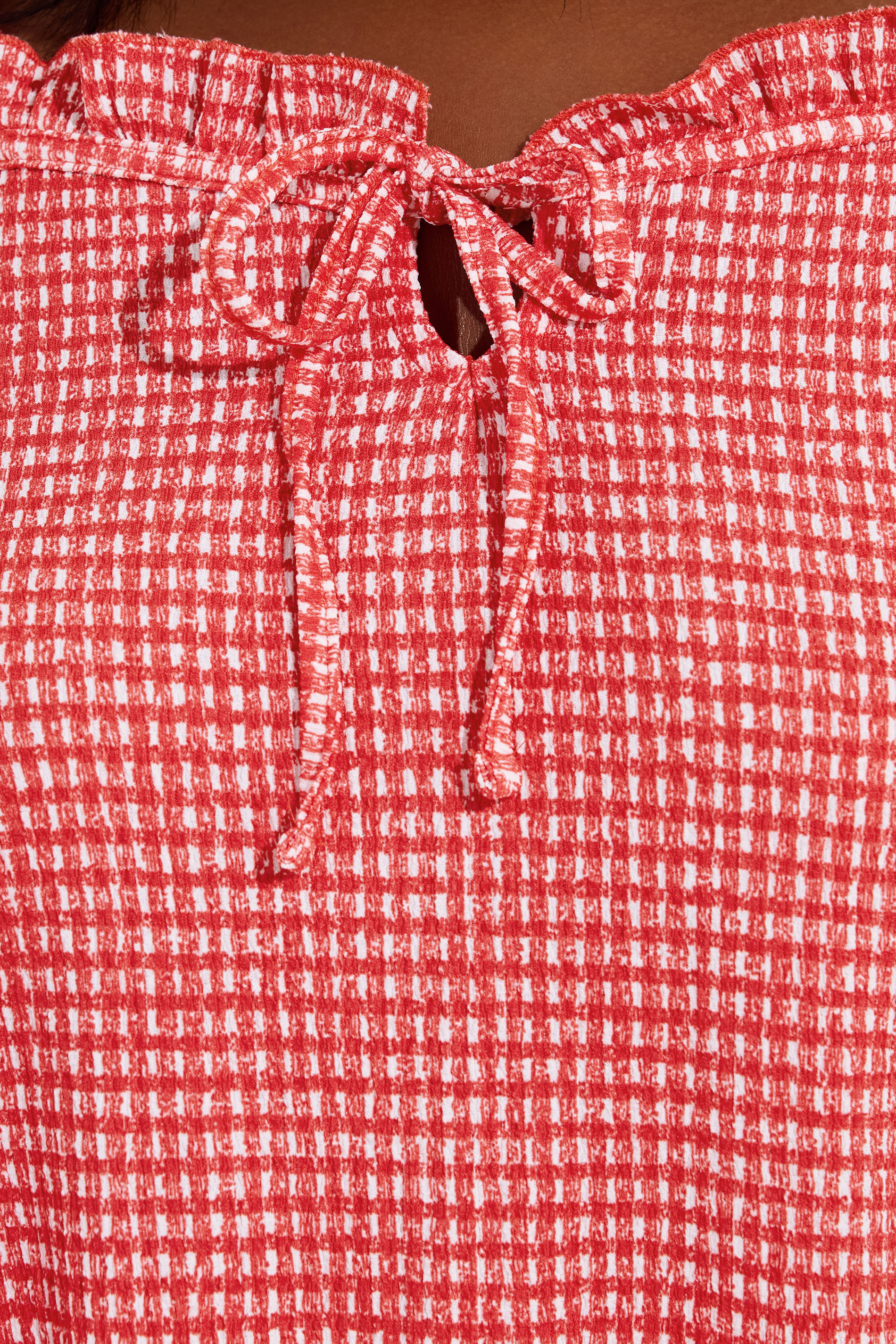 YOURS Plus Size Red Gingham Tie Neck Frill Cami Top | Yours Clothing 4