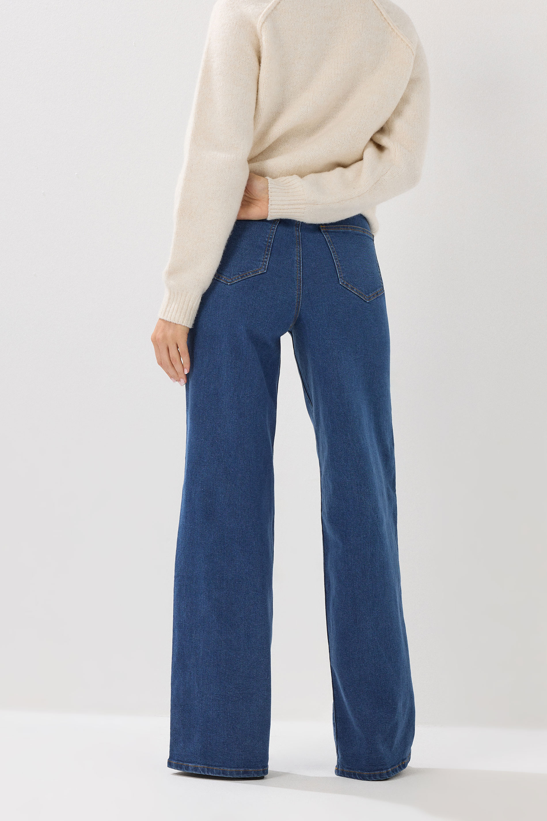 LTS Tall Dark Blue Pearl Detail Cotton Wide Leg Jeans | Long Tall Sally 4