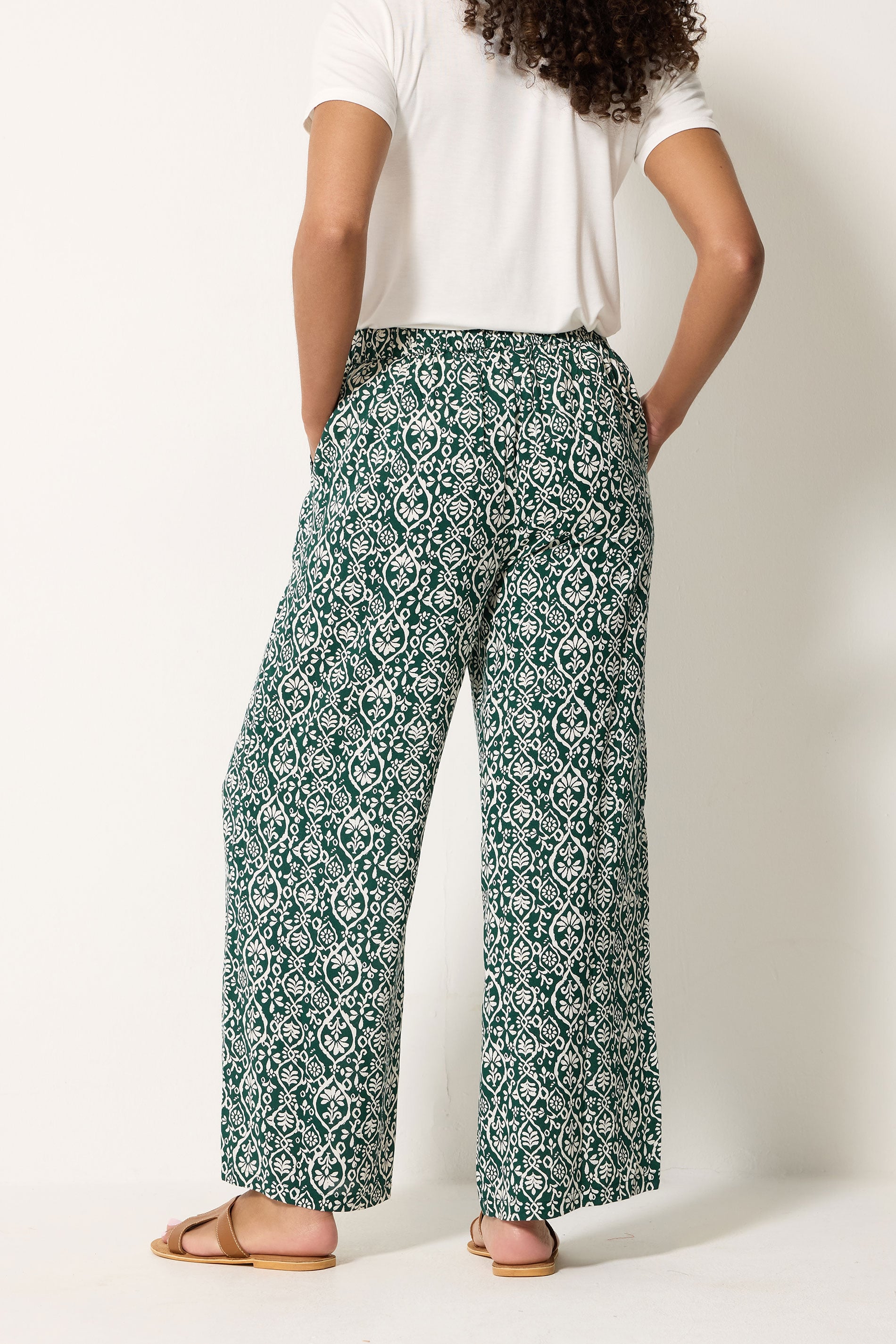 M&Co Green Abstract Print Wide Leg Trousers | M&Co 4