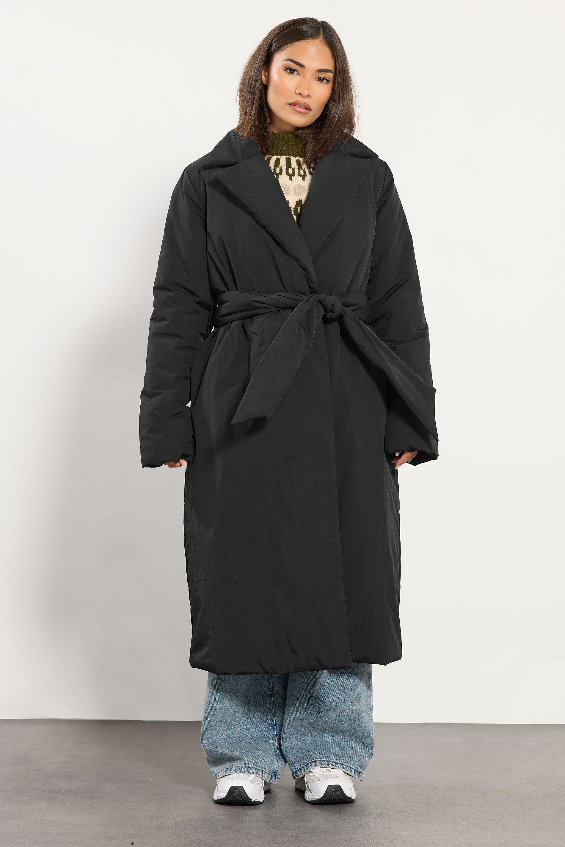 PixieGirl Petite Women's Black Belted Padded Midi Coat | PixieGirl 1