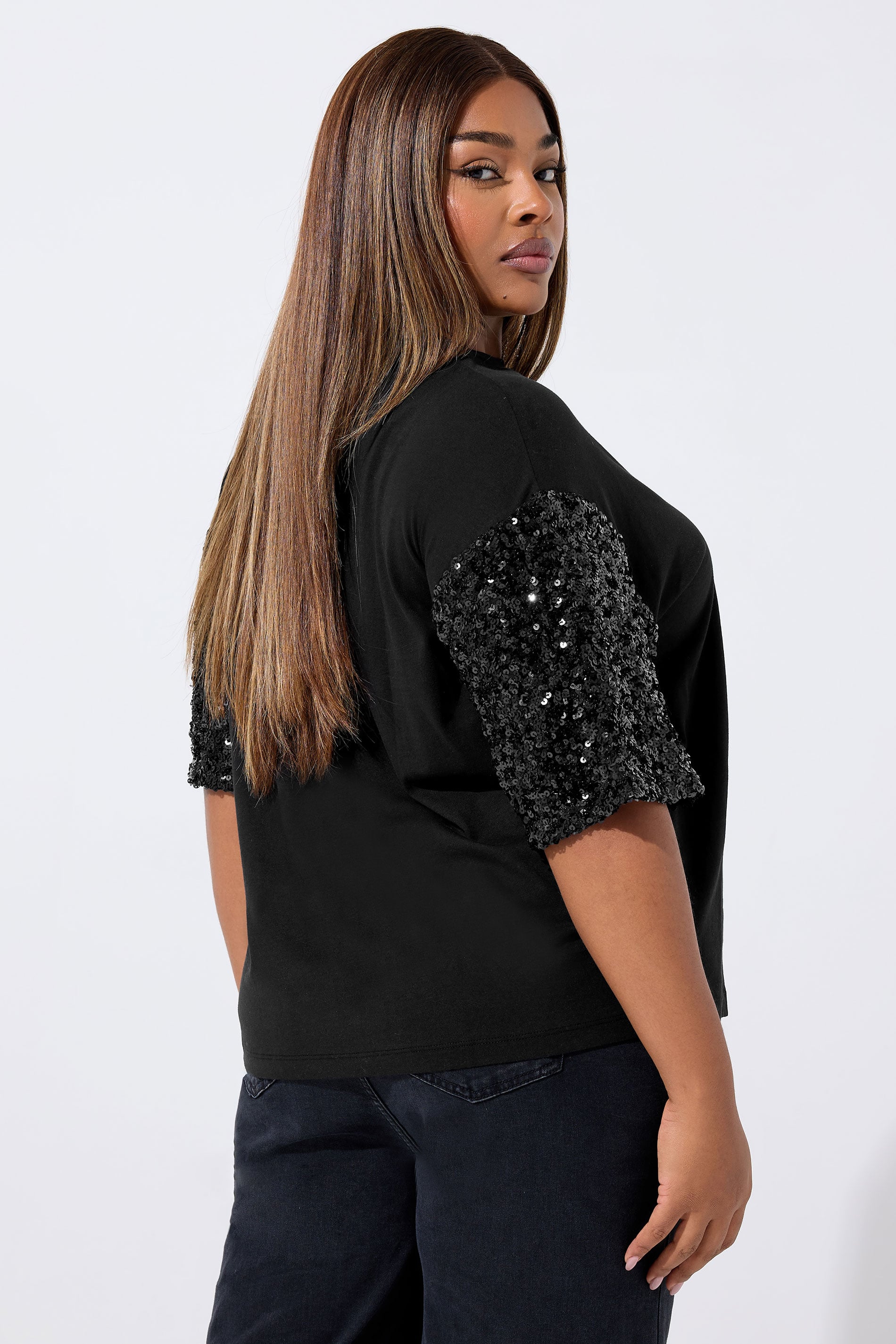 LIMITED COLLECTION Plus Size Black Sequin 'World Tour' Graphic T-Shirt | Yours Clothing 2