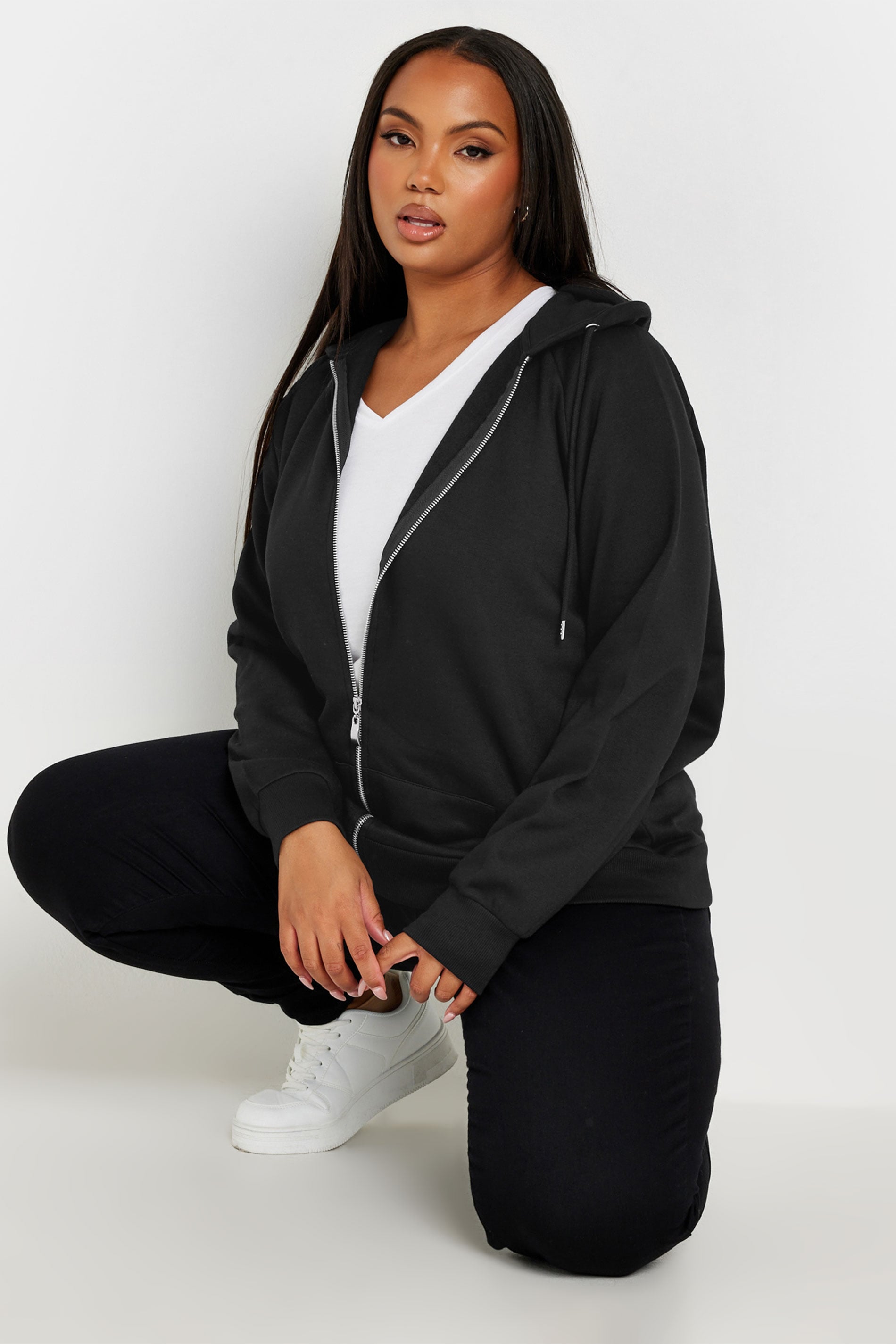 YOURS Plus Size Black Essential Zip Through Hoodie | Yours Clothing 3