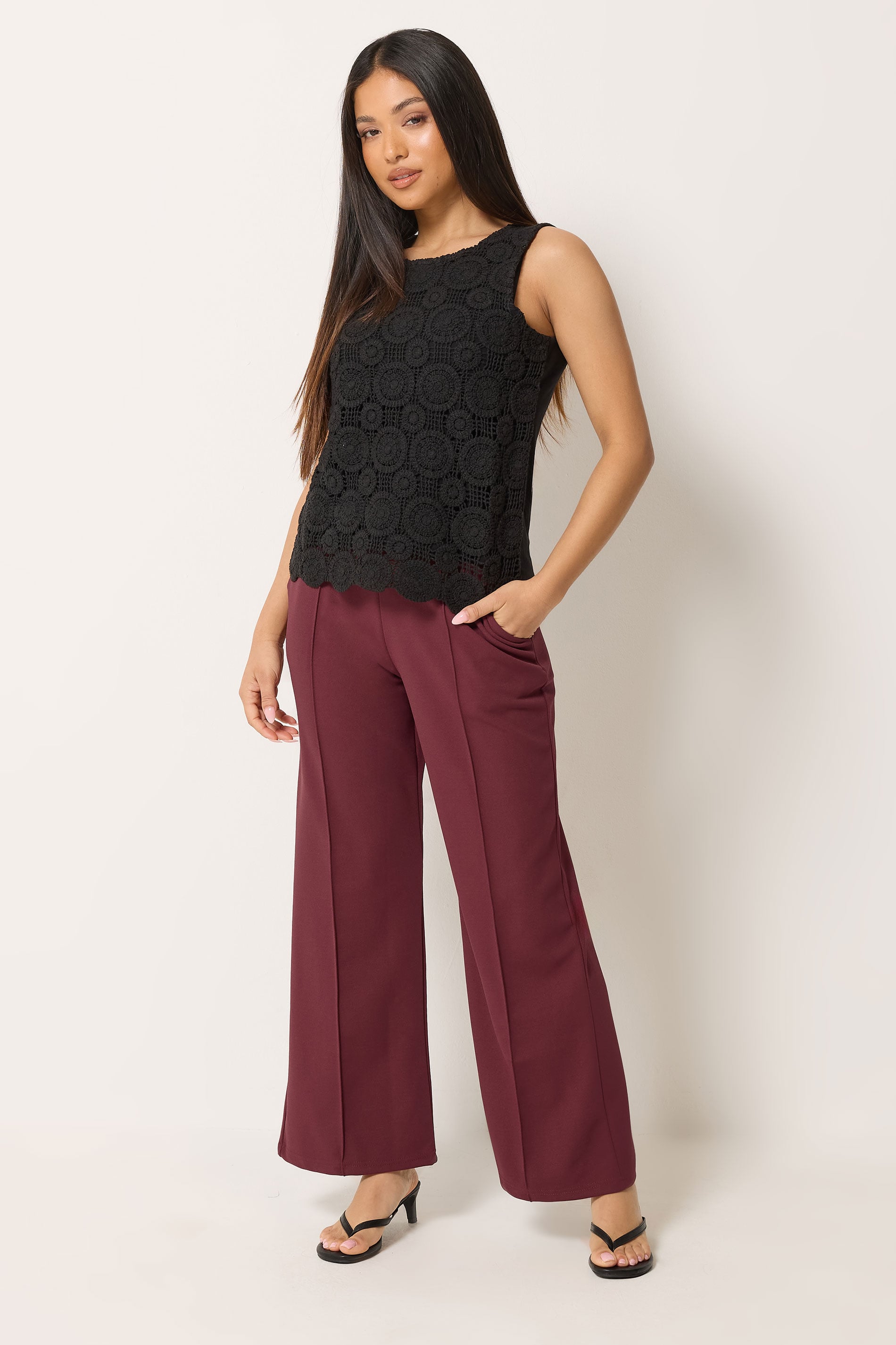 M&Co Petite Berry Red Pintuck Trousers | M&Co 2