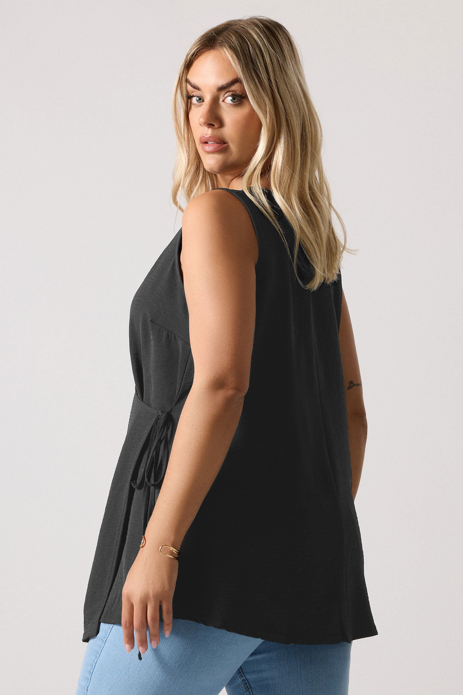 YOURS Plus Size Black Wrap Vest Top | Yours Clothing 2