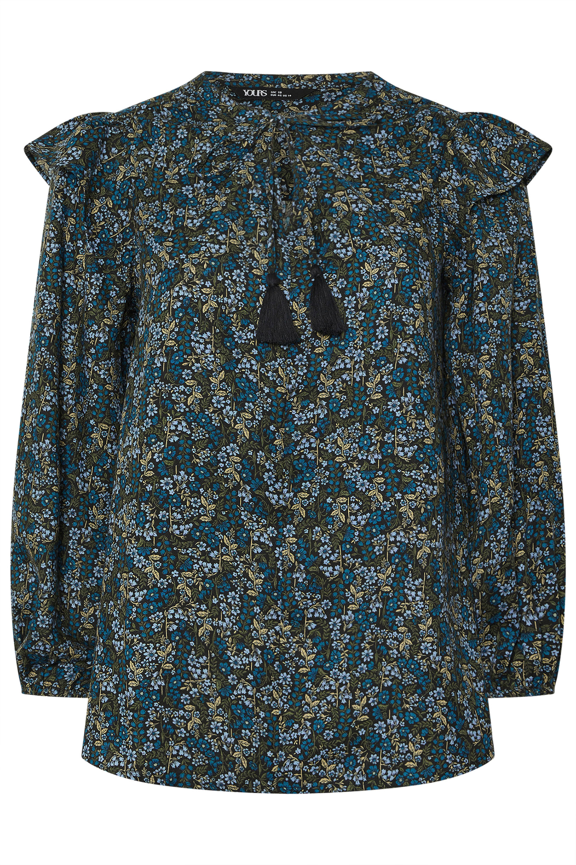 YOURS Plus Size Blue Ditsy Floral Print Frill Top | Yours Clothing 6