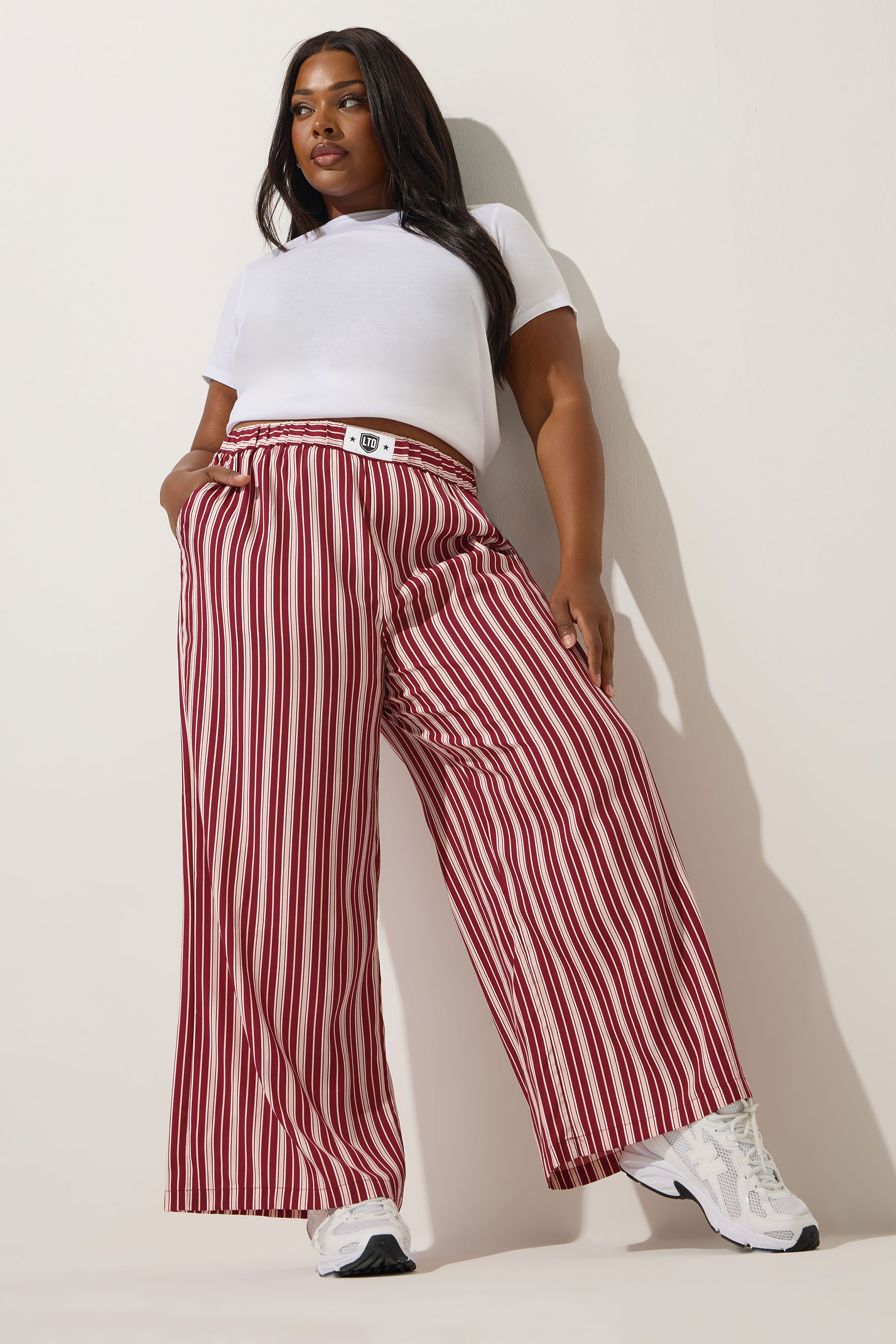 LIMITED COLLECTION Plus Size Dark Pink Stripe Boxer Waist Trousers | Yours Clothing 3