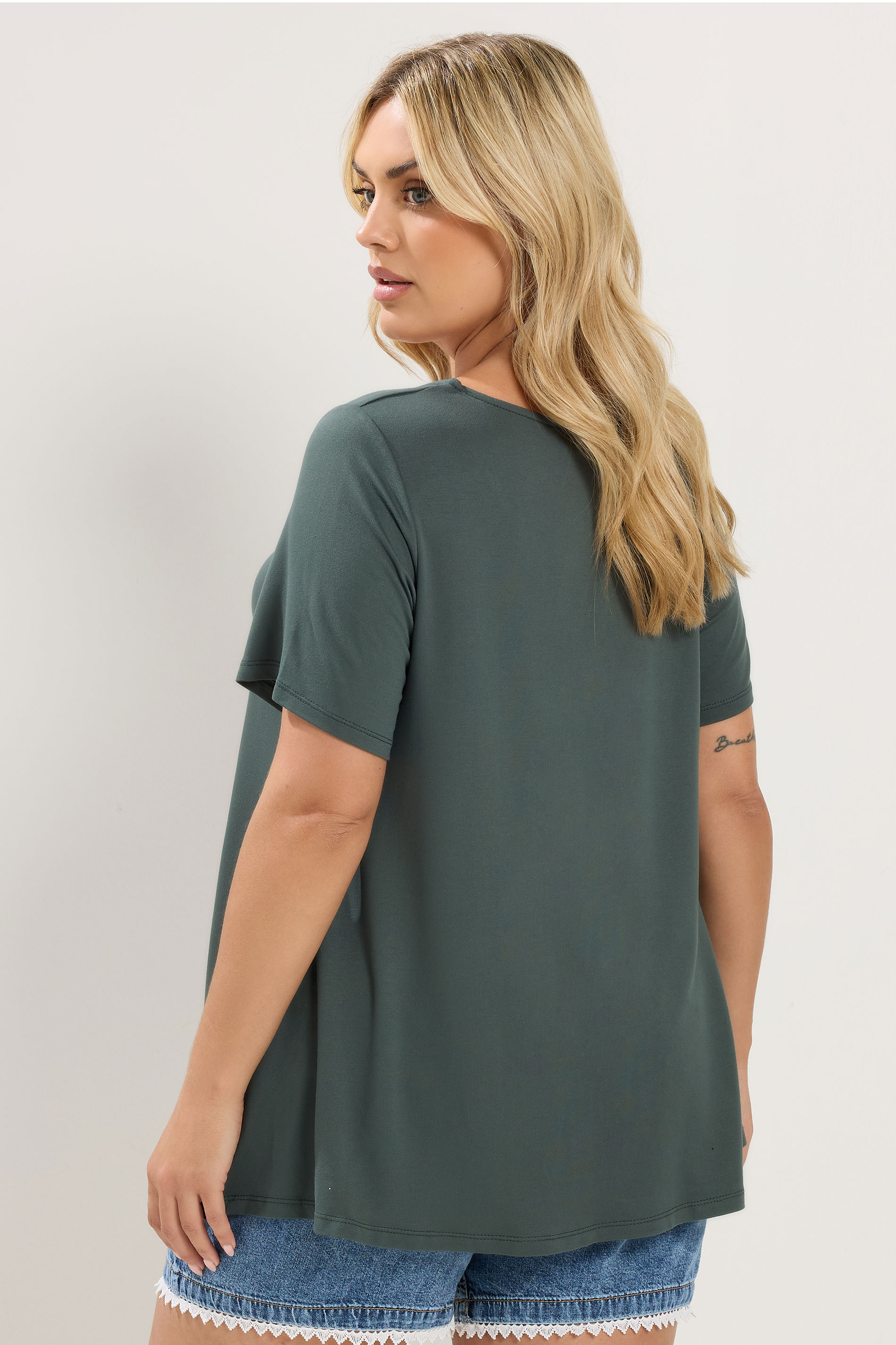 YOURS Plus Size Khaki Green Soft Touch Top | Yours Clothing 2