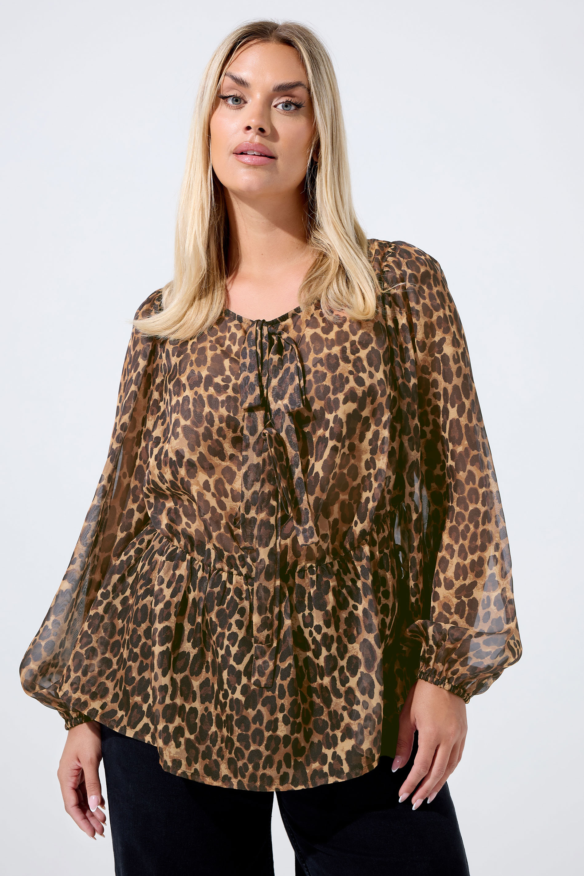 LIMITED COLLECTION Plus Size Brown Leopard Bow Tie Front Blouse | Yours Clothing 3