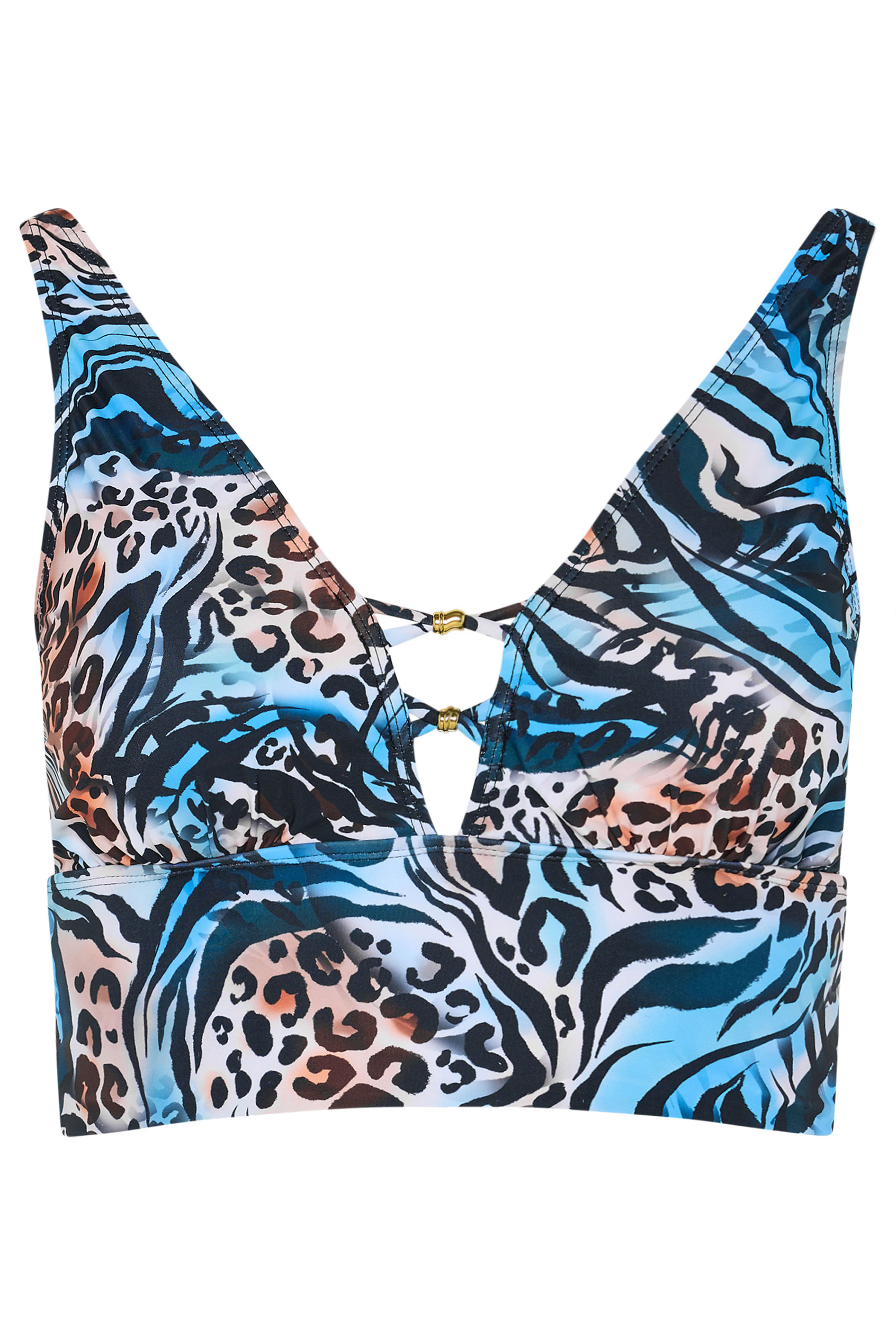 YOURS Plus Size Blue & Orange Animal Plunge Bikini Top | Yours Clothing 8