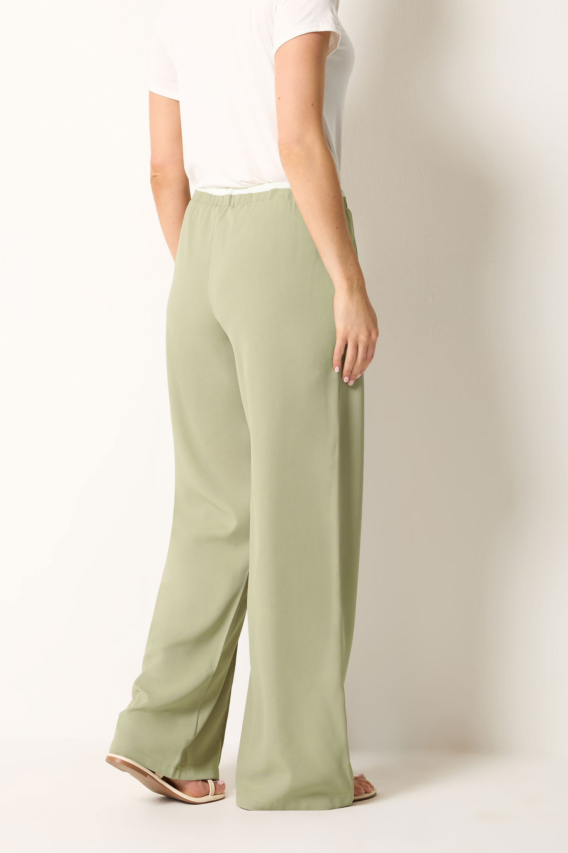 LTS Tall Women's Natural Brown Contrast Waist Wide Leg Trousers | Long Tall Sally 2