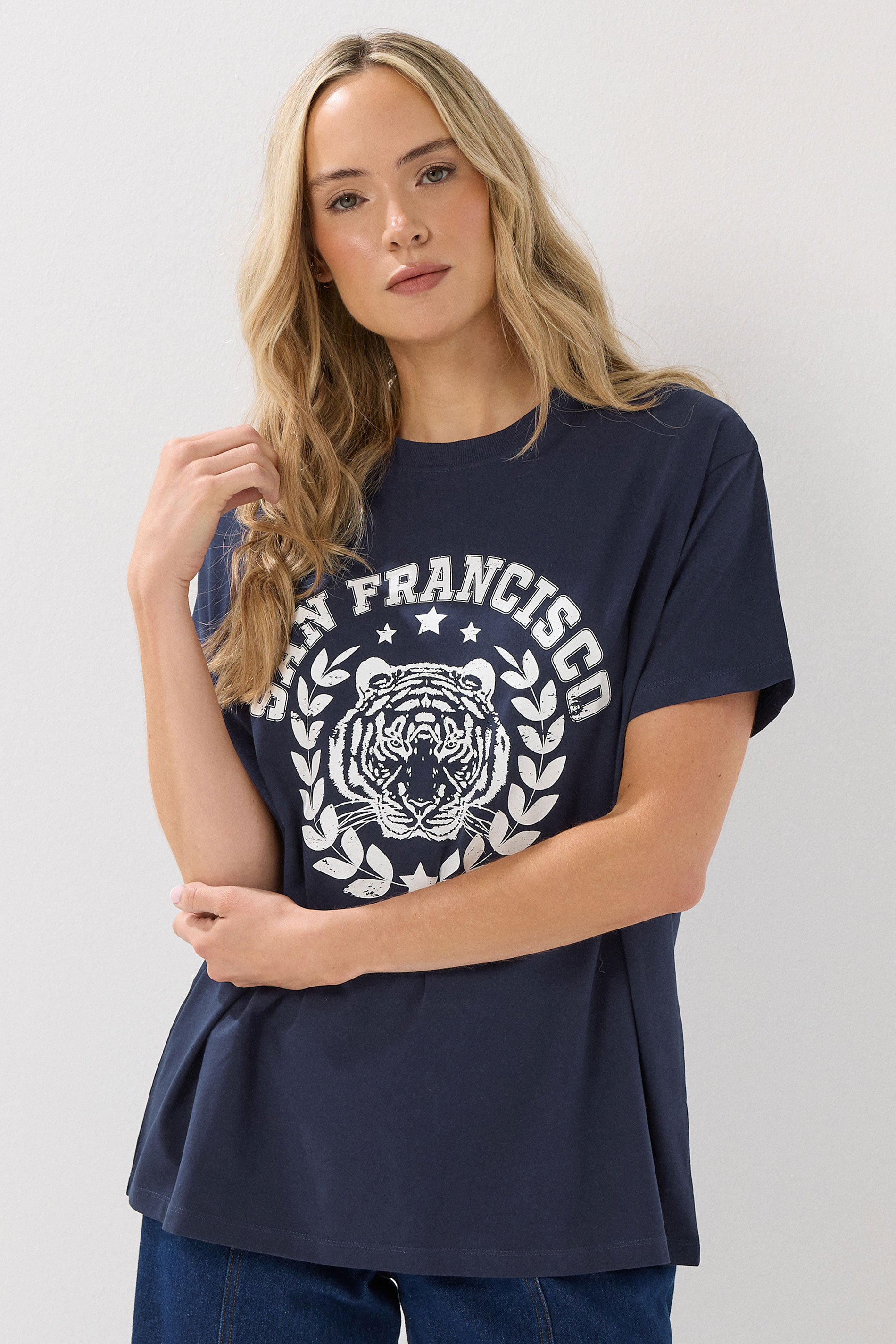 LTS Tall Navy Blue Cotton 'San Francisco' Slogan T-Shirt | Long Tall Sally 3