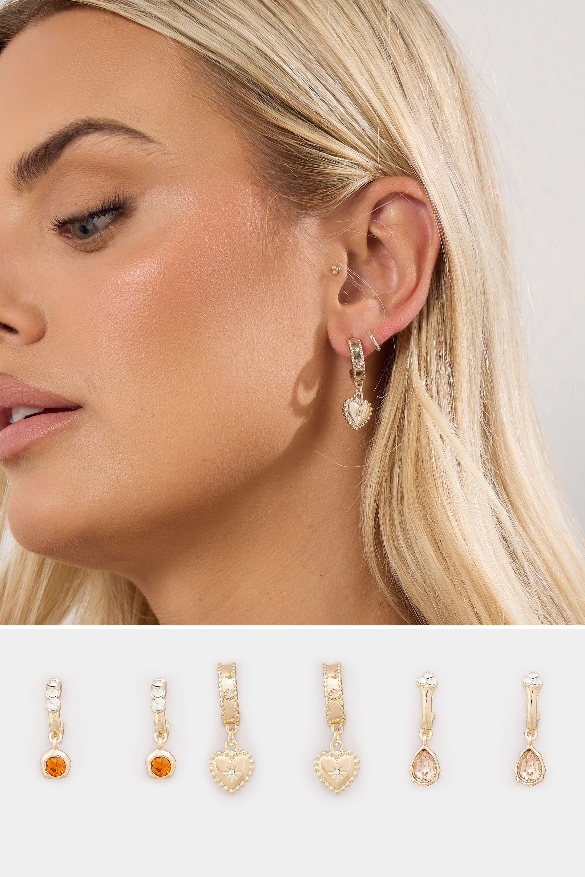 YOURSET 3 PACK Gold Tone Diamante Hoop Set | Yours Clothing 1