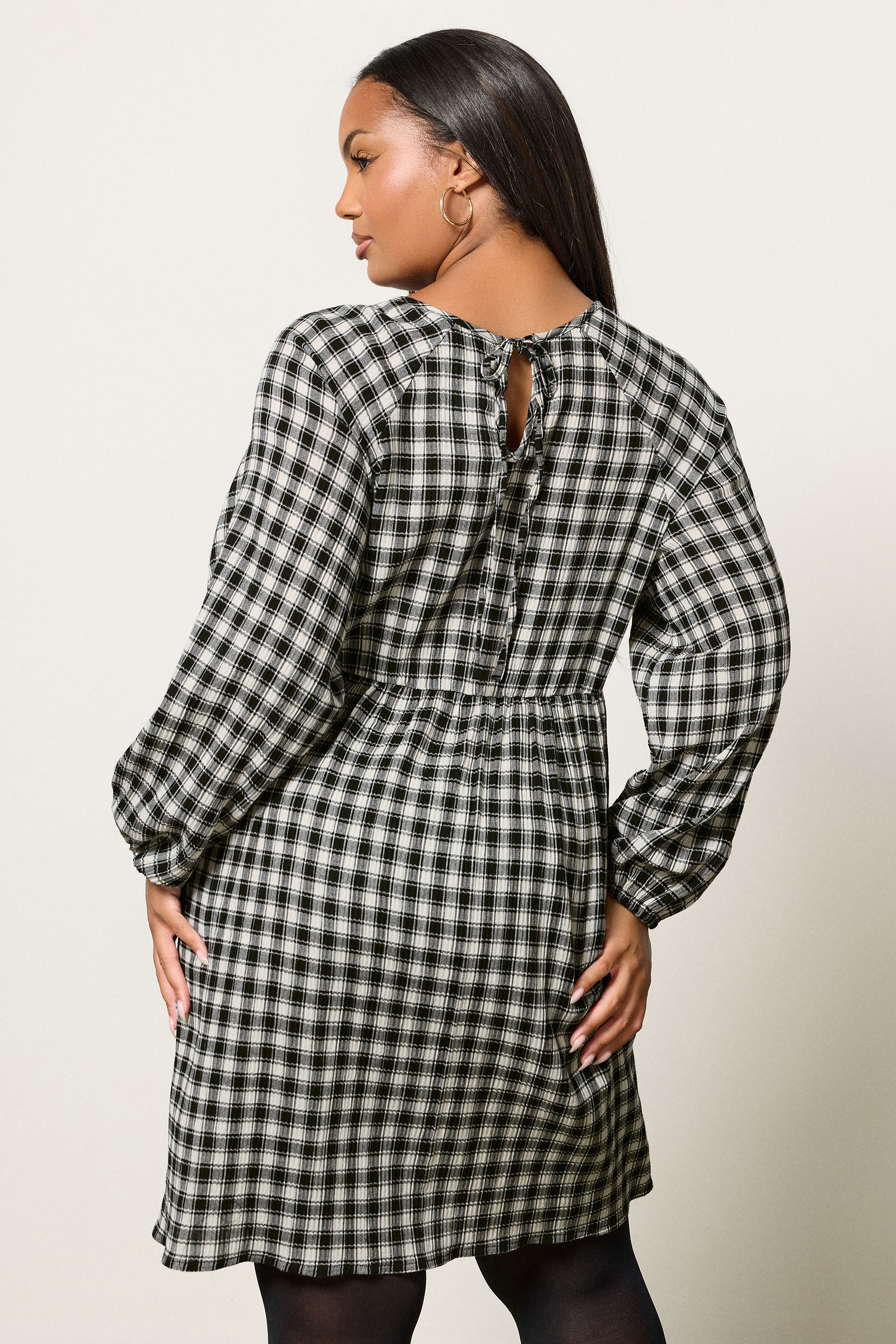 YOURS Plus Size Black Check Textured Smock Dress | Yours Clothing  5