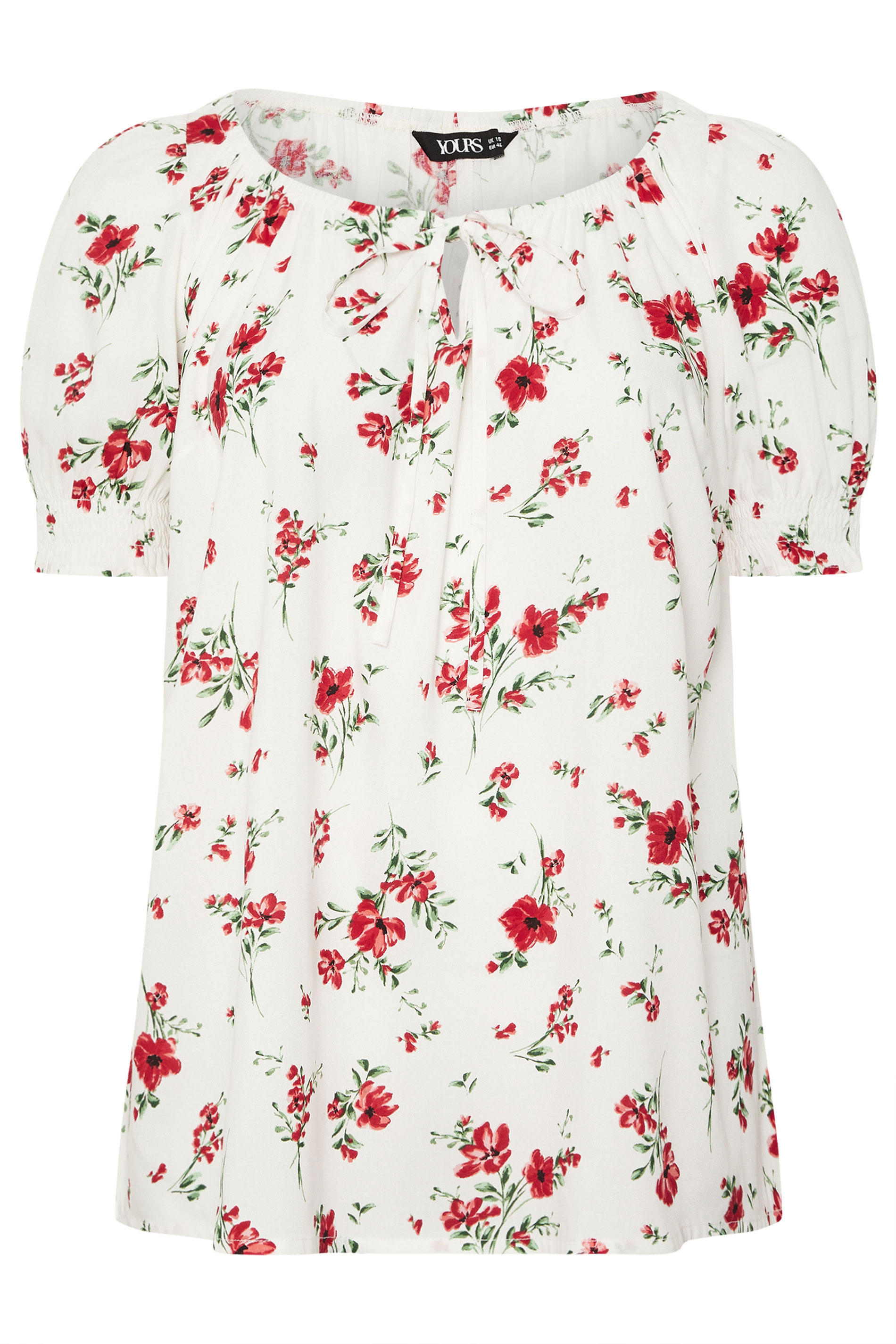 YOURS Plus Size White Floral Print Tie Neck Top | Yours Clothing 5