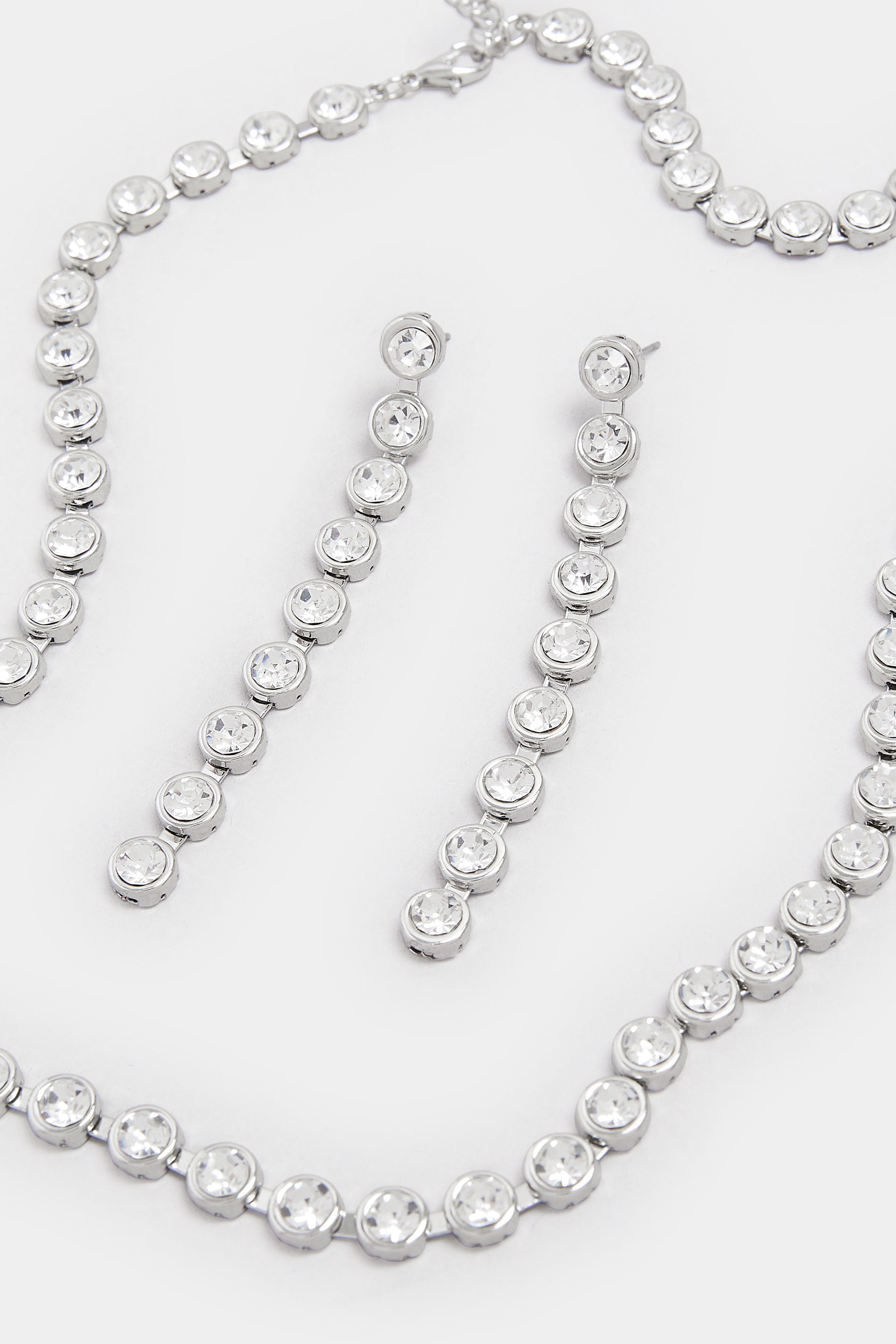 Silver Tone Diamante Necklace & Earring Set | Yours Clothing 2