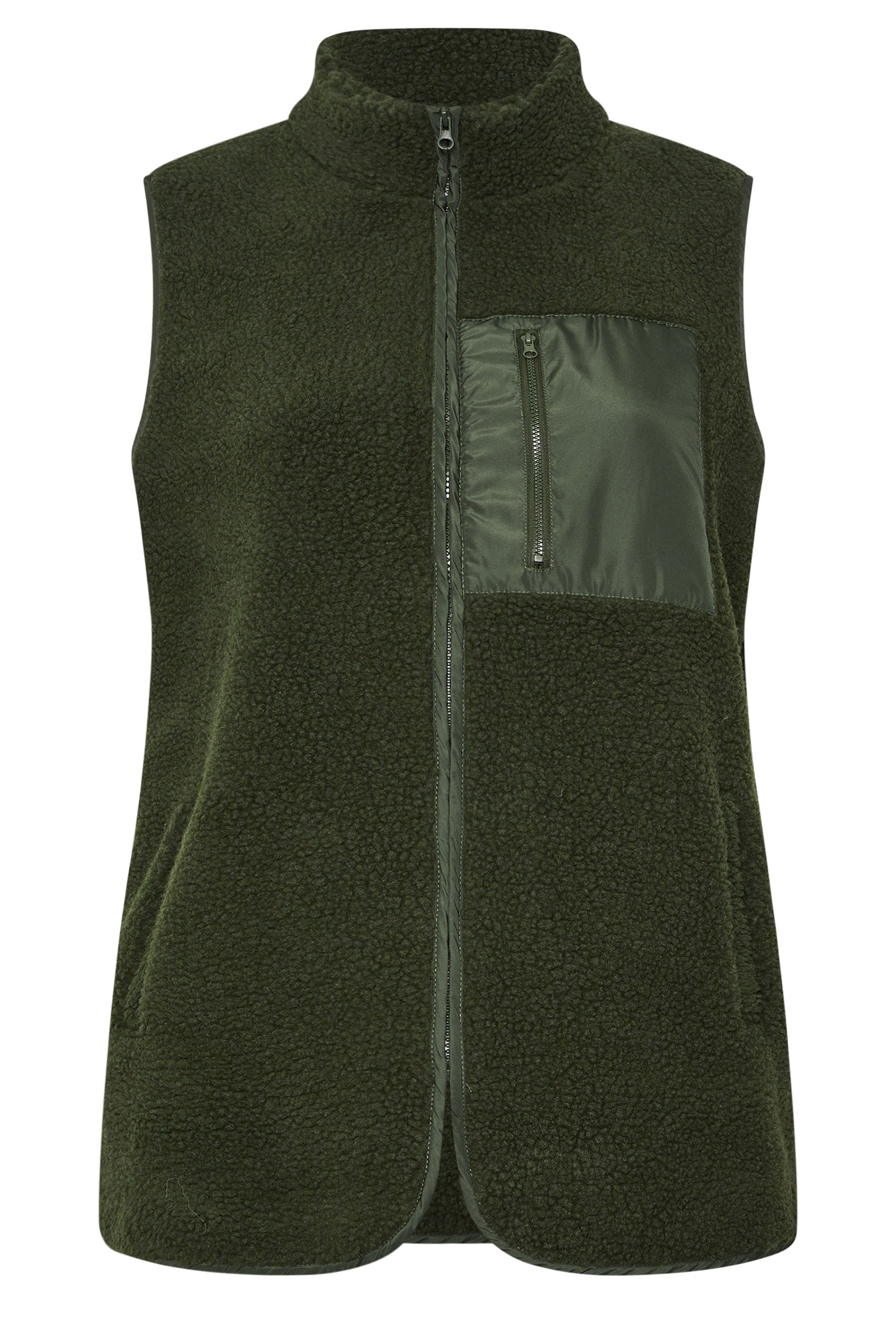 YOURS Plus Size Khaki Green Borg Zip Pocket Gilet | Yours Clothing 9