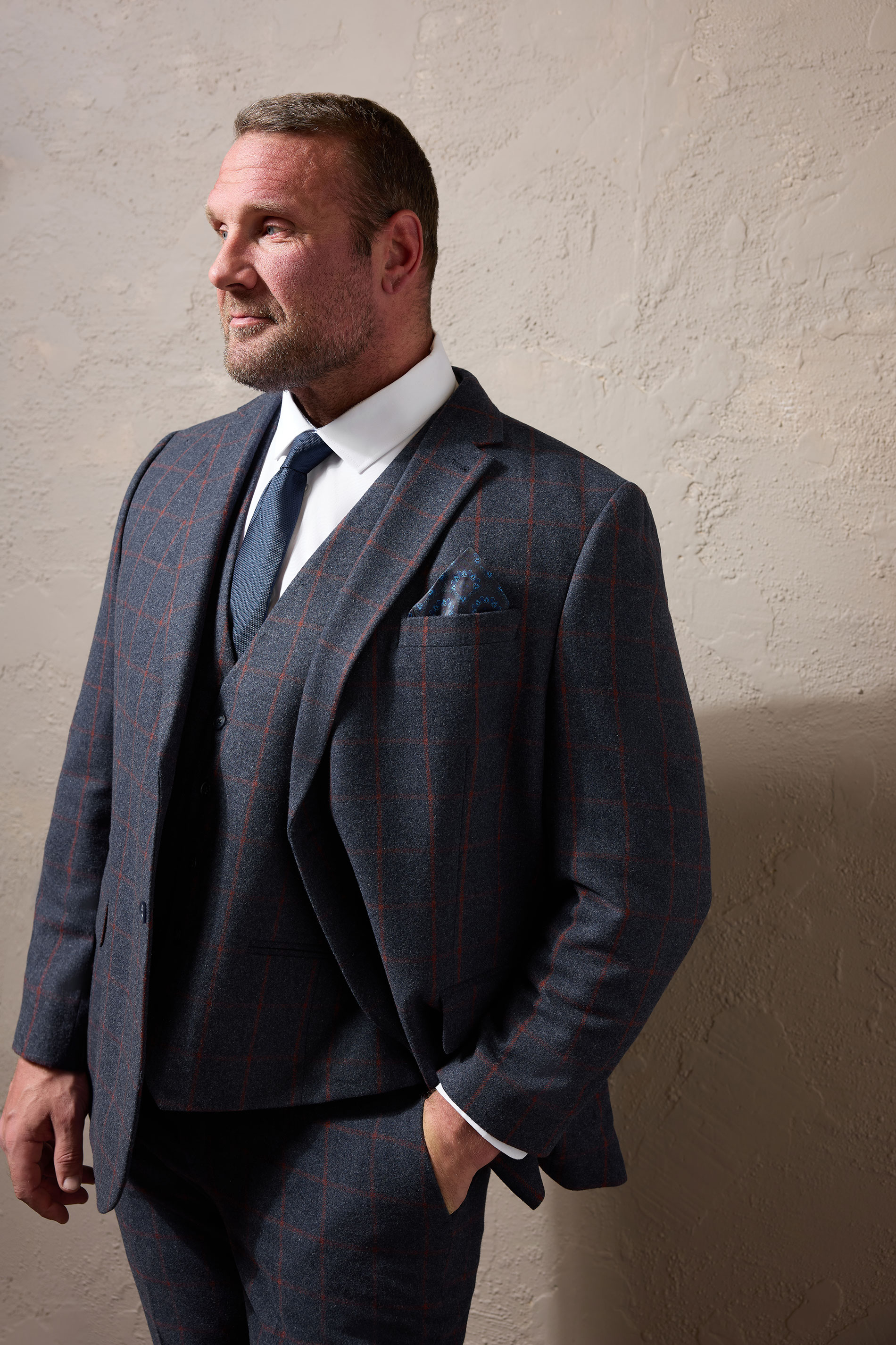 BadRhino Tailoring Big & Tall Blue & Red Checked Suit Jacket | BadRhino 2