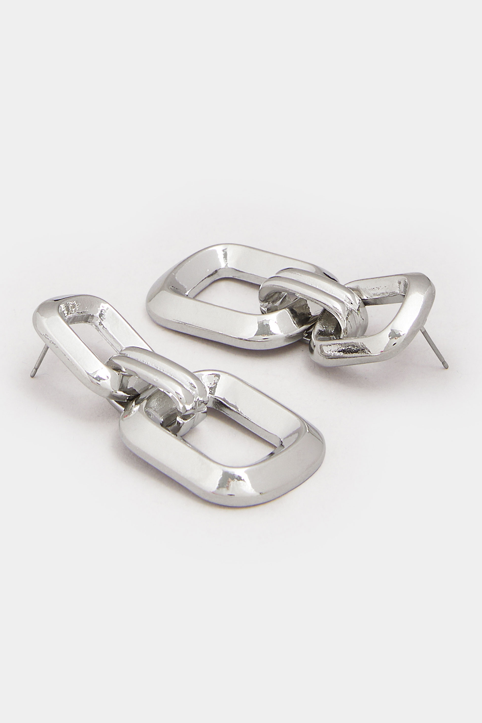 Silver Tone Double Chain Earrings | Yours Clothing 2