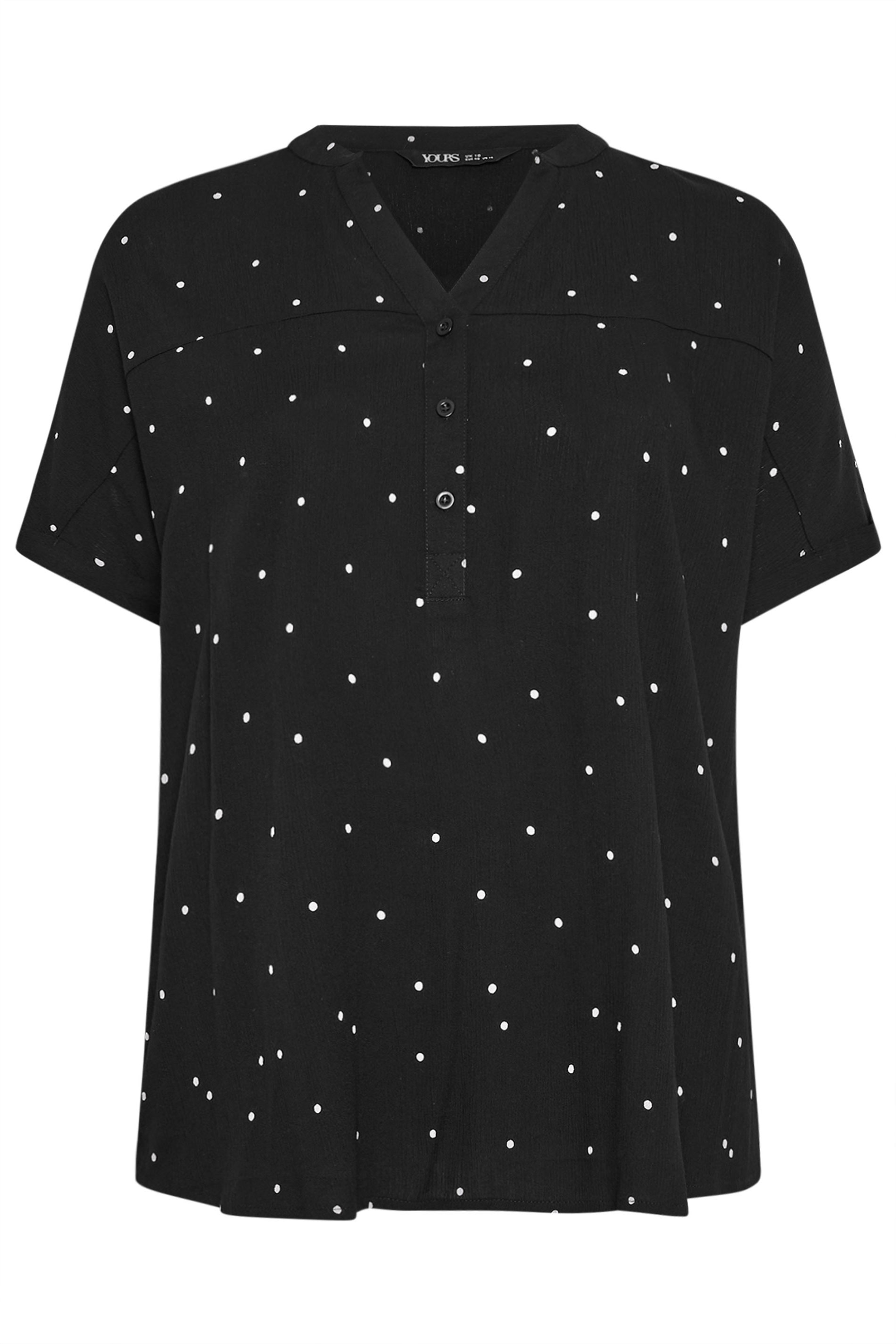 YOURS Plus Size Black Crinkle Polka Dot Notch Neck Top | Yours Clothing 5
