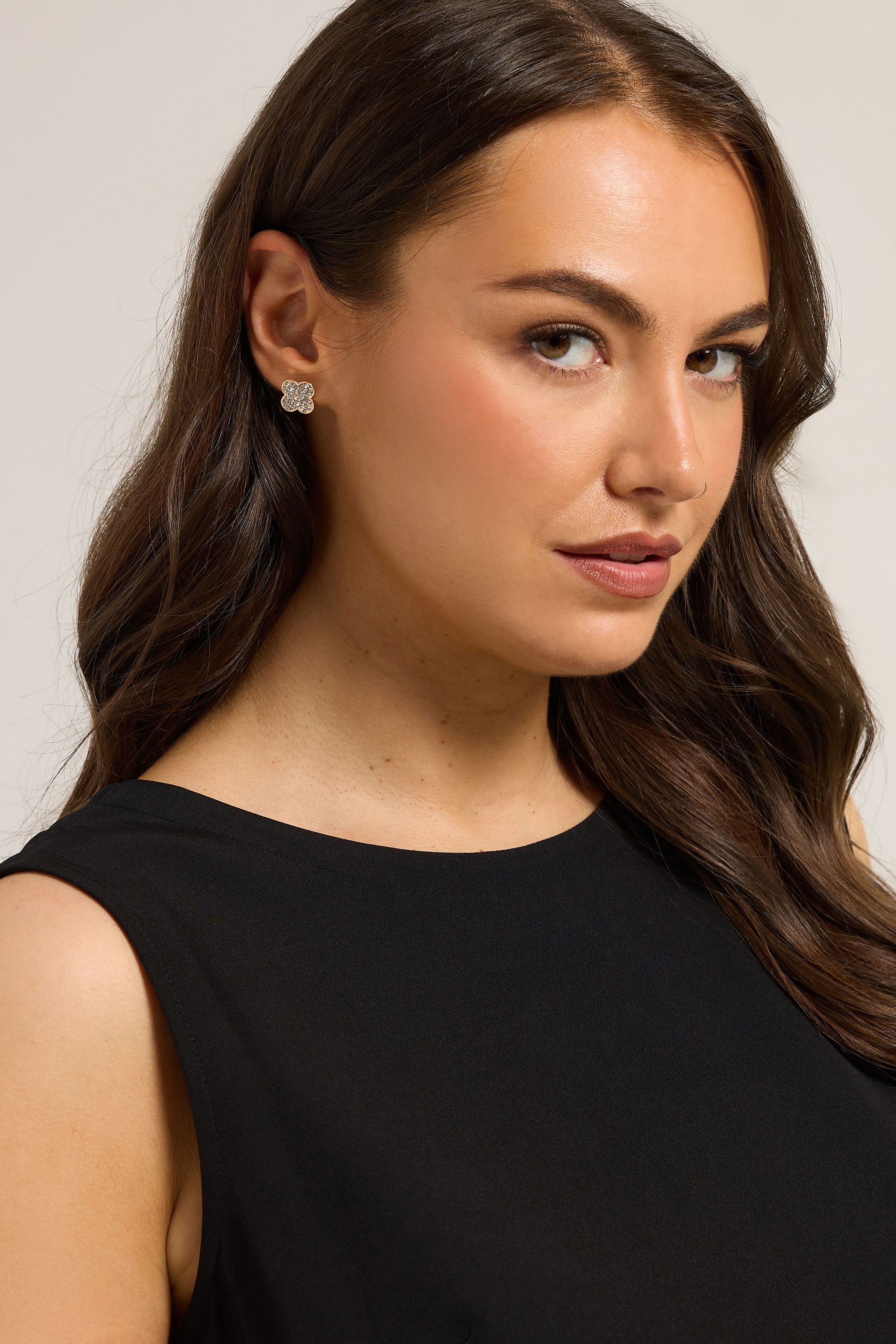 Women's Gold Yours Tone Clover Diamante Stud Earrings Size One Size