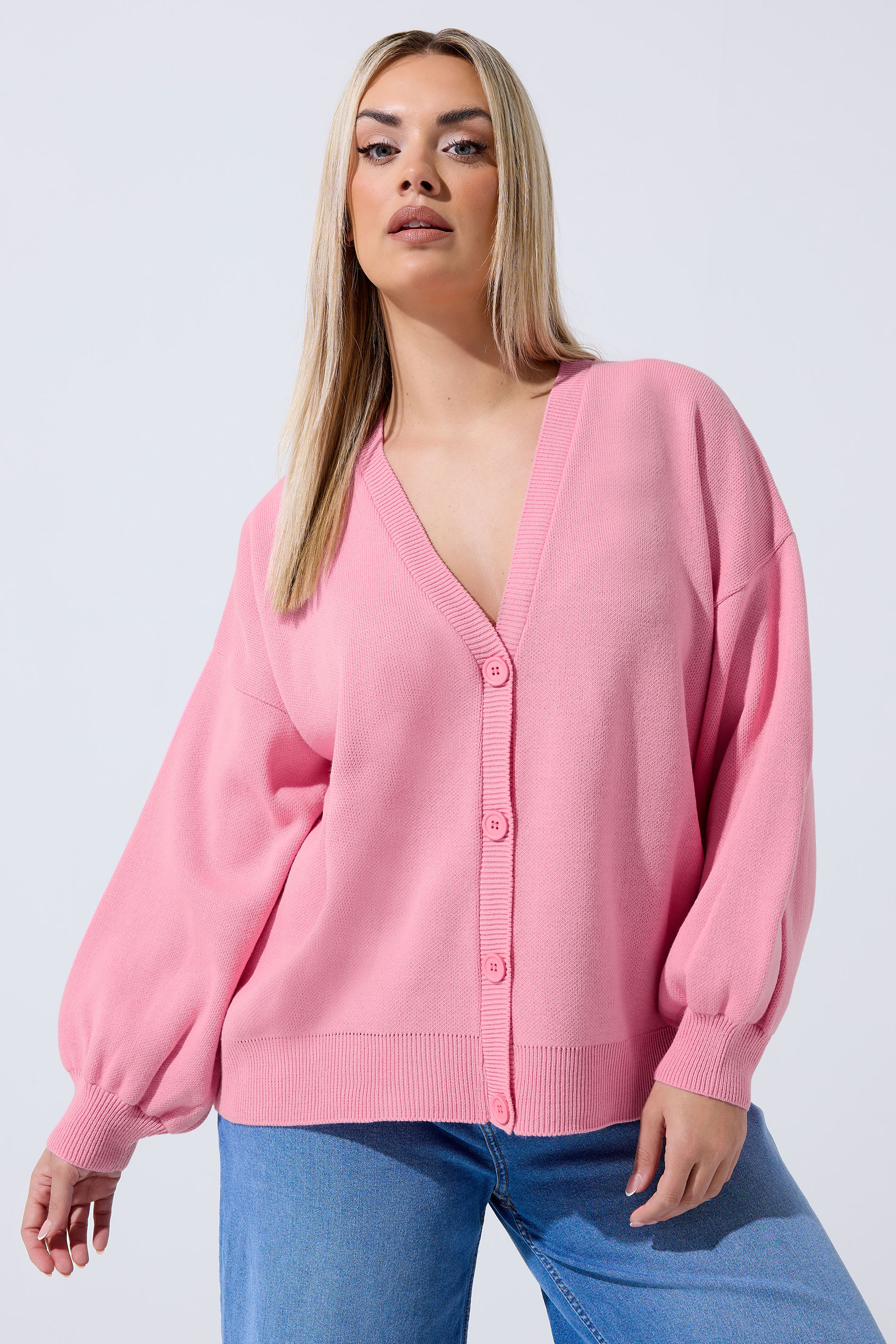 LIMITED COLLECTION Plus Size Pink Balloon Sleeve Cardigan | Yours Clothing 3