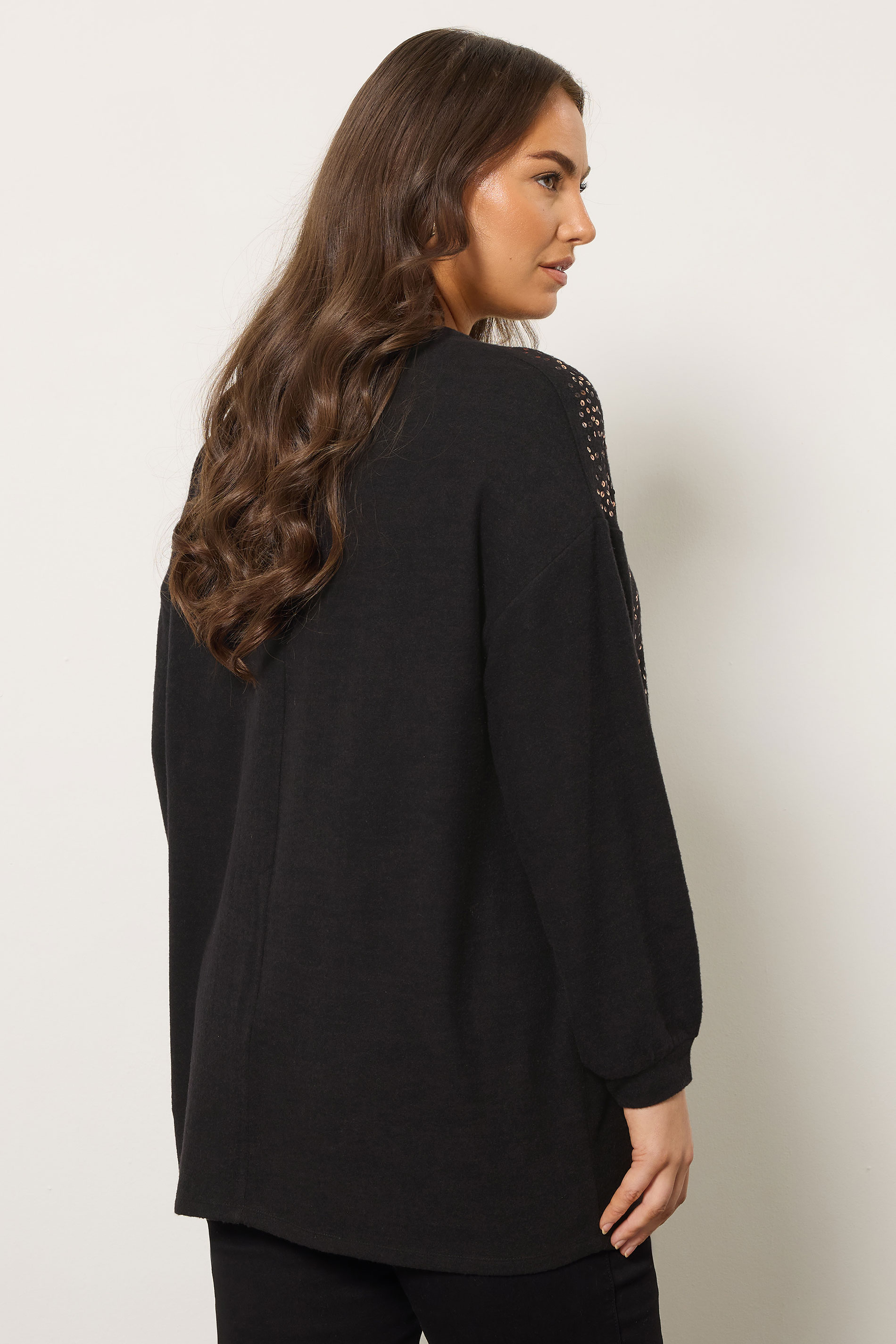 EVANS Plus Size Black Sequin Embellished Knitted Top | Evans 2