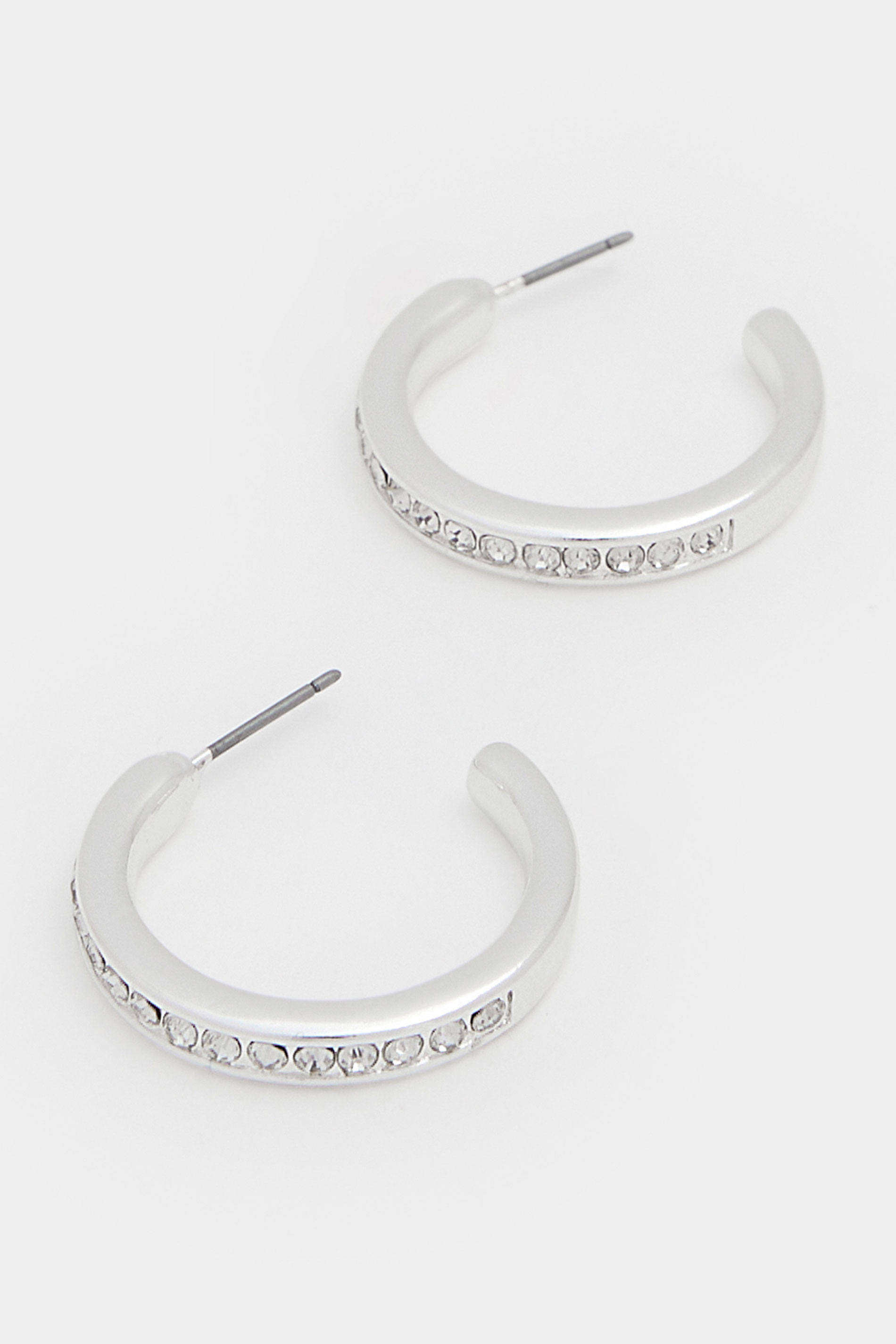 Silver Tone Diamante Classic Hoop Earrings | Yours Clothing 2