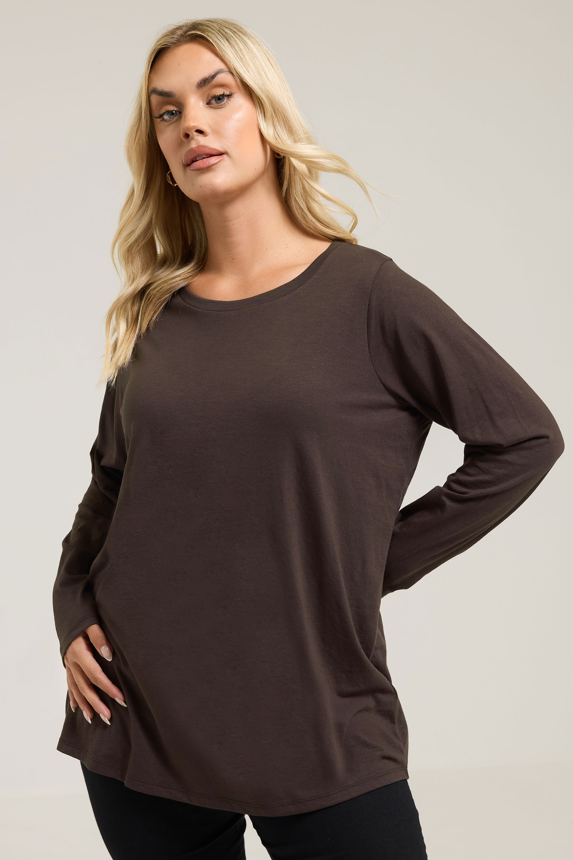 YOURS Plus Size 3 PACK Chocolate Brown Core T-Shirt Essentials Set | Yours Clothing 5