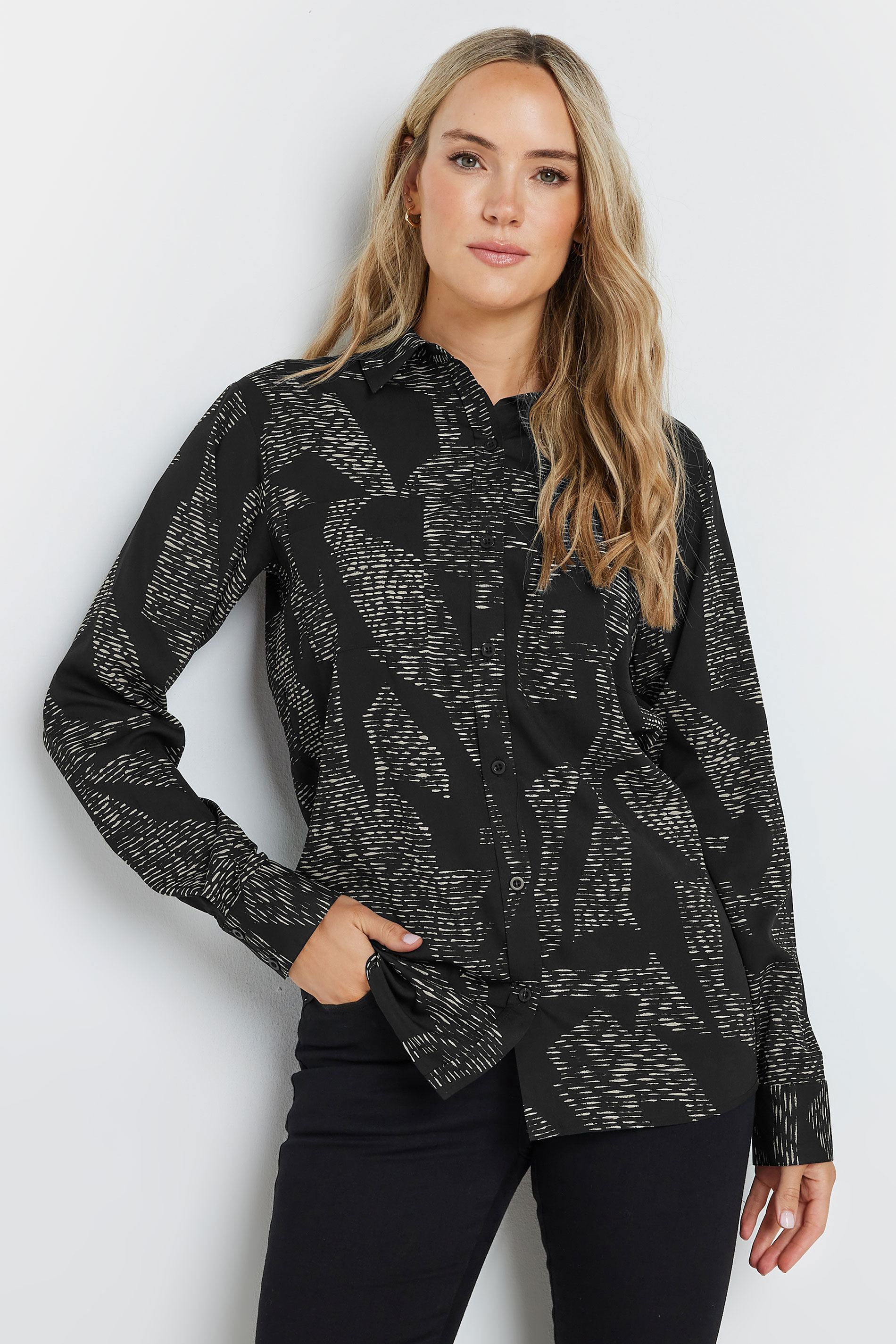 LTS Tall Black Abstract Dash Long Sleeve Shirt | Long Tall Sally 1