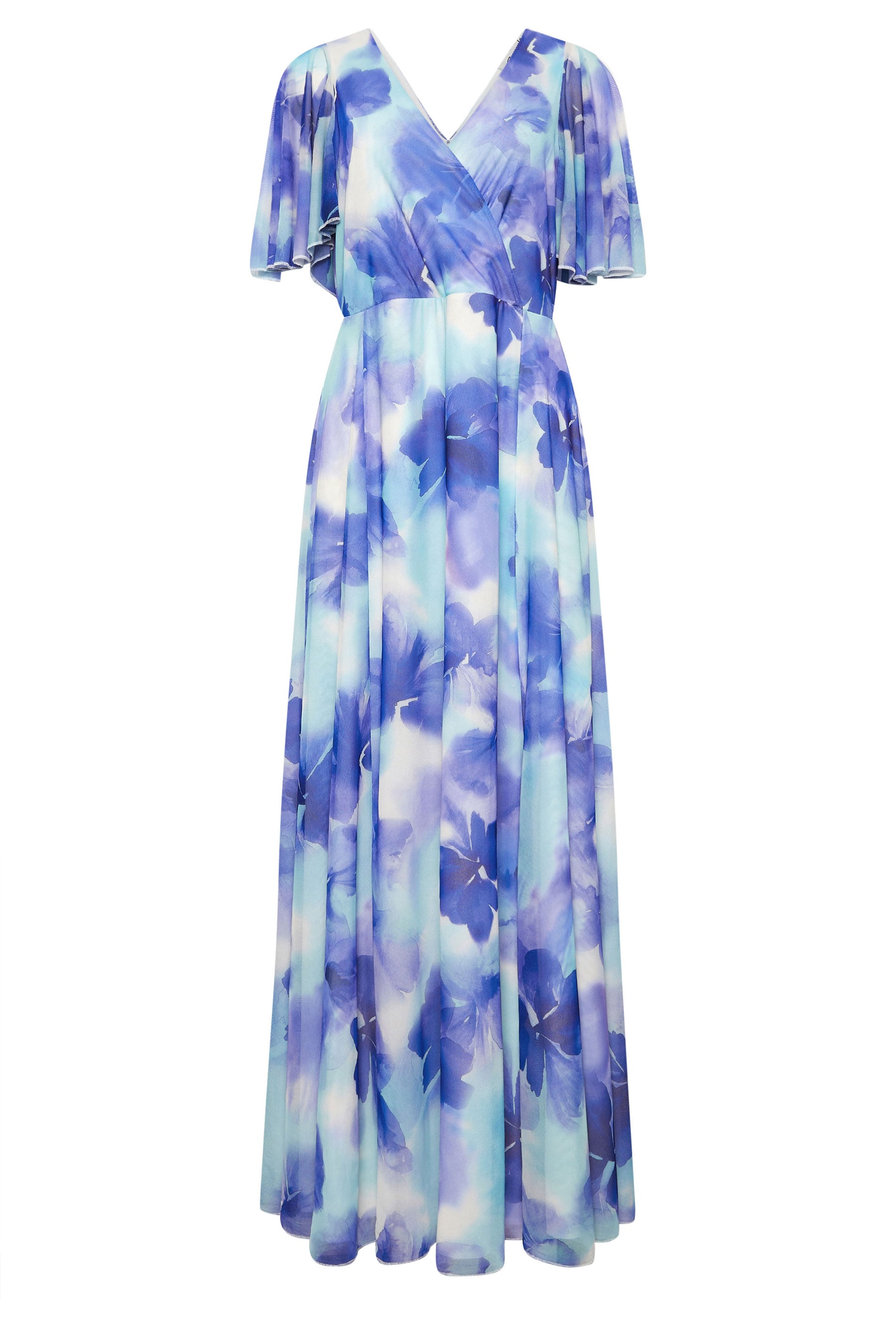 M&Co Blue Floral Print Mesh Maxi Wrap Dress | M&Co 6