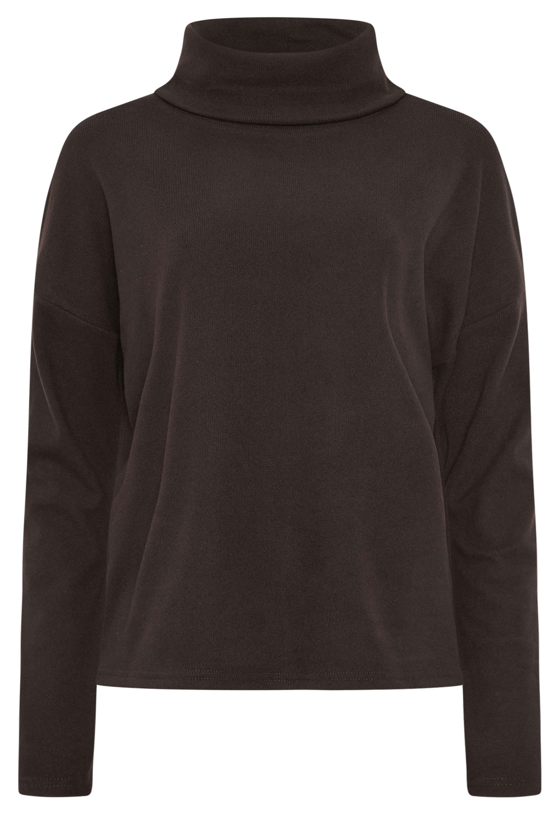 LTS Tall Women's Chocolate Brown Roll Neck Brushed Ribbed Top | Long Tall Sally 5
