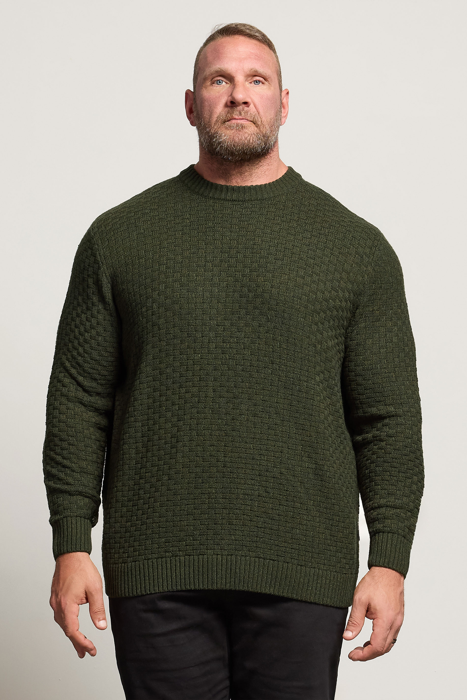 BadRhino Big & Tall Dark Green Textured Crew Neck Knitted Jumper | BadRhino 2