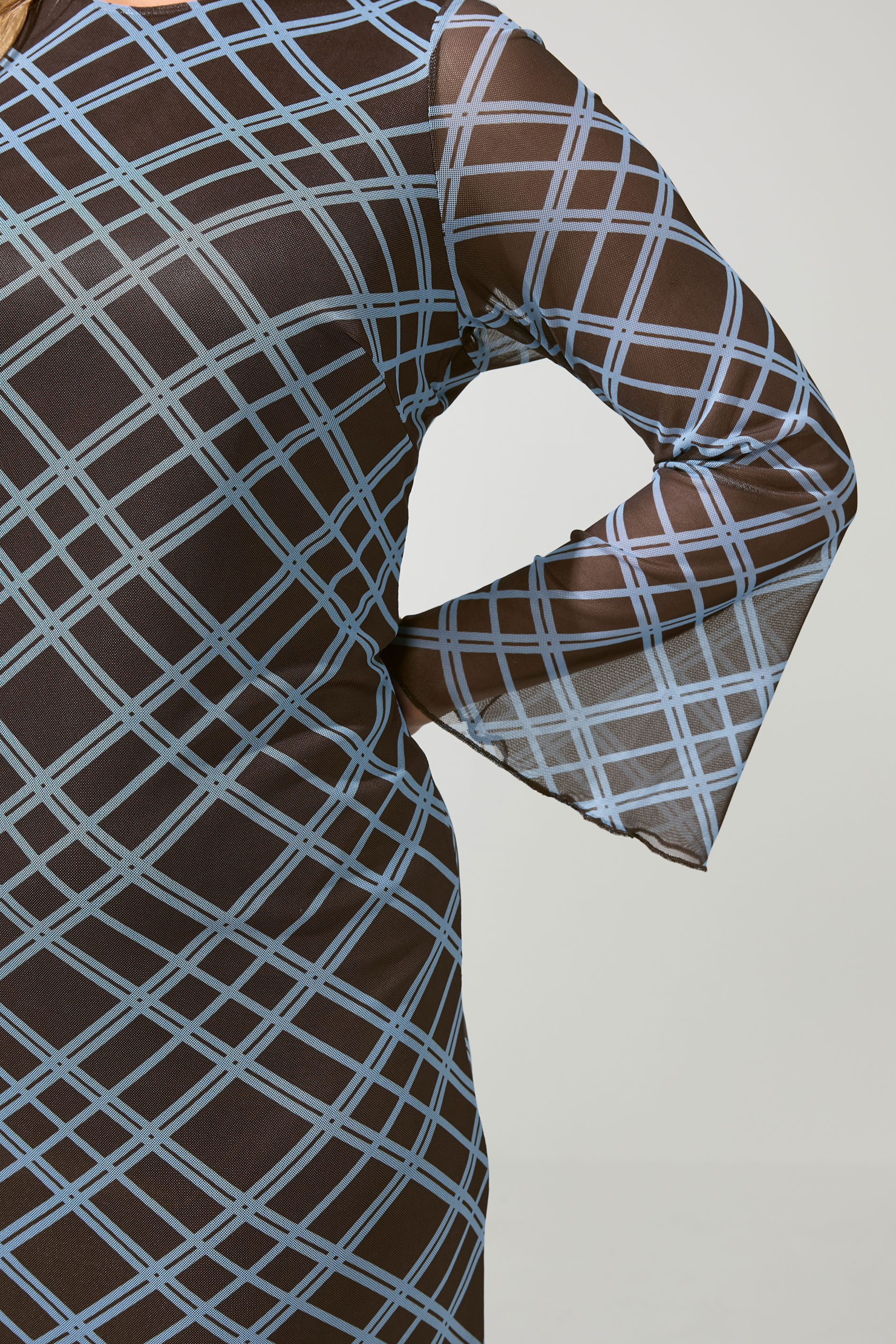YOURS LONDON Plus Size Chocolate Brown & Blue Checked Mesh Dress | Yours Clothing 4