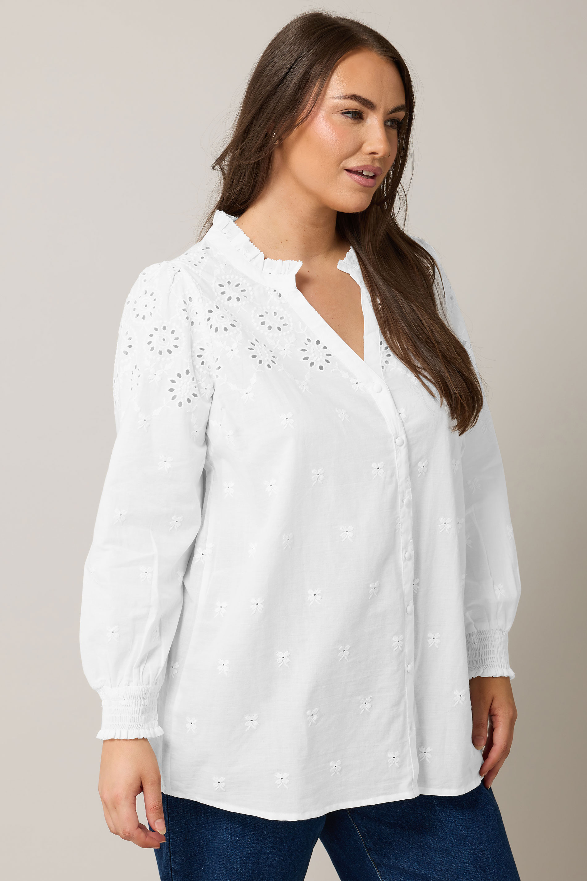 EVANS Plus Size White Broderie Cotton Blouse | Evans 3