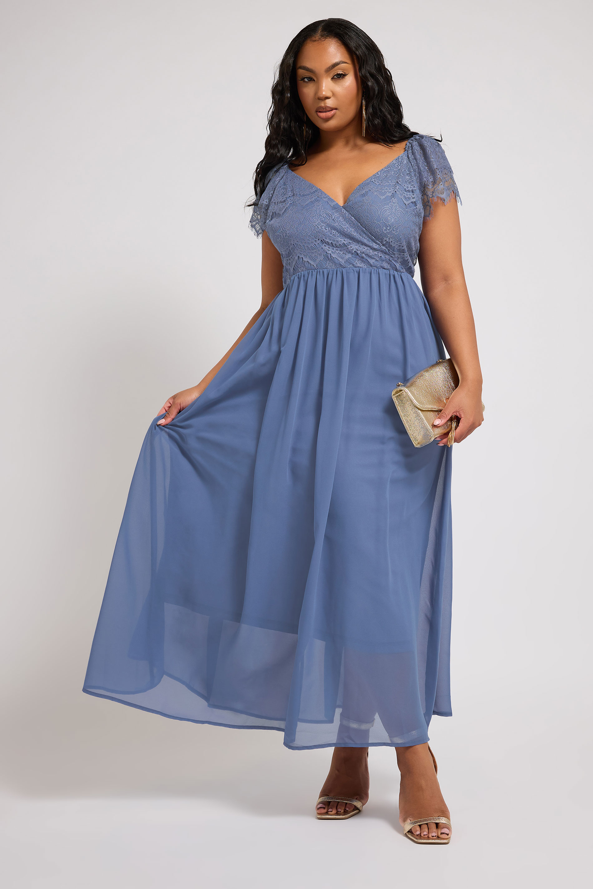 YOURS LONDON Plus Size Blue Lace Maxi Wrap Dress | Yours Clothing 3