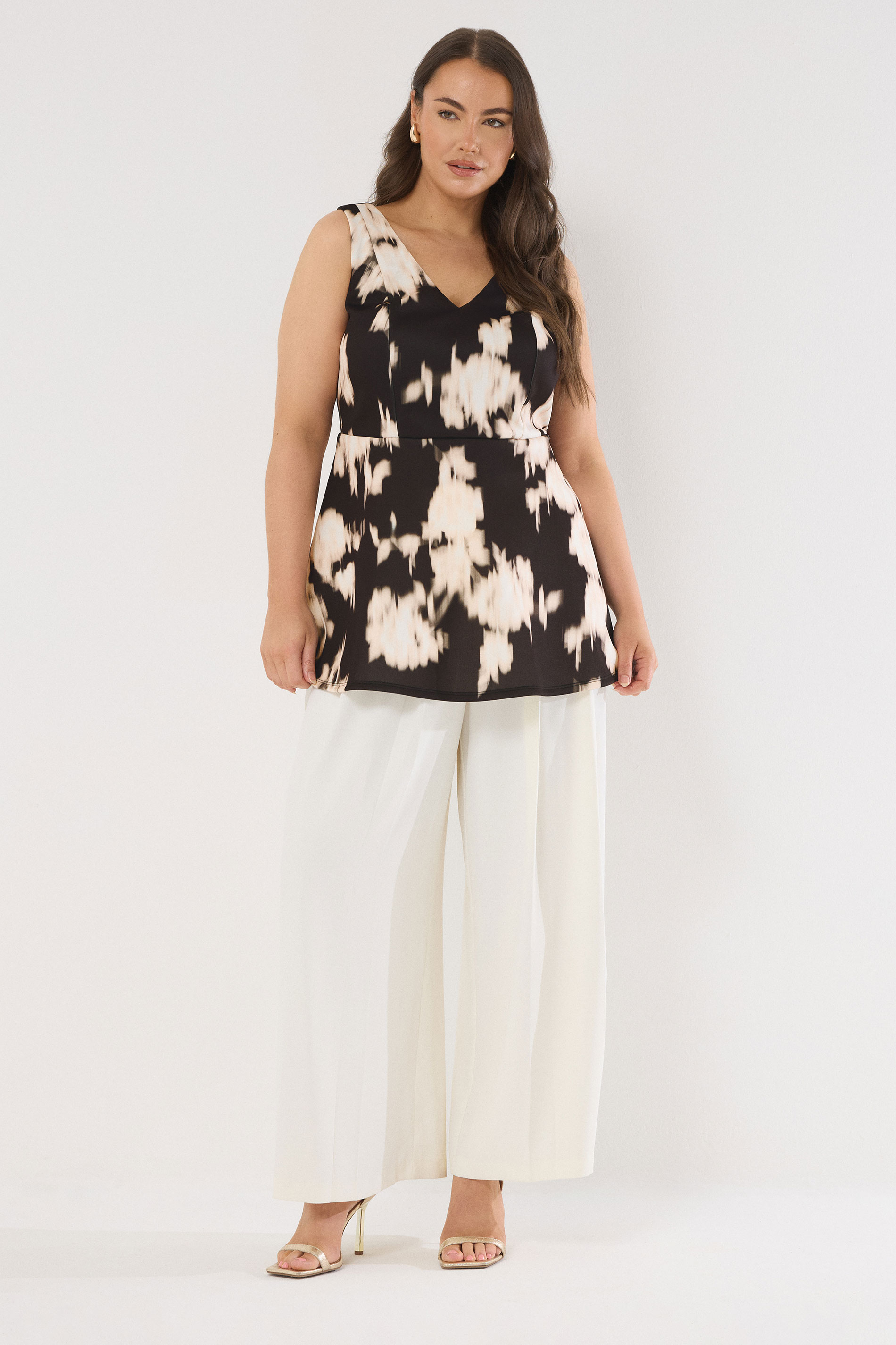 EVANS Plus Size Black Blurred Floral Peplum Occasion Top | Evans  1
