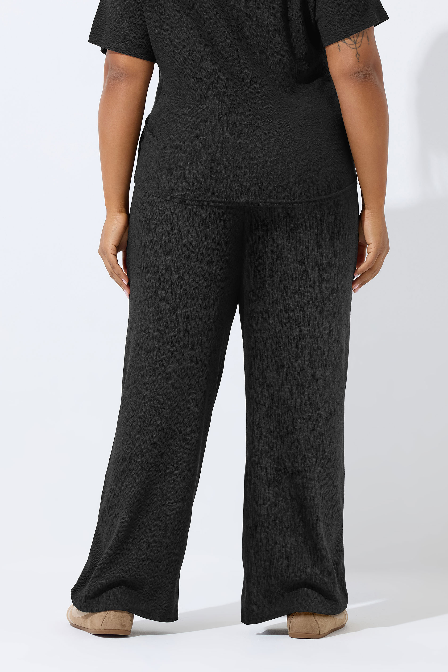 LIMITED COLLECTION Plus Size Black Textured Wide Leg Trousers | Yours Clothing 2