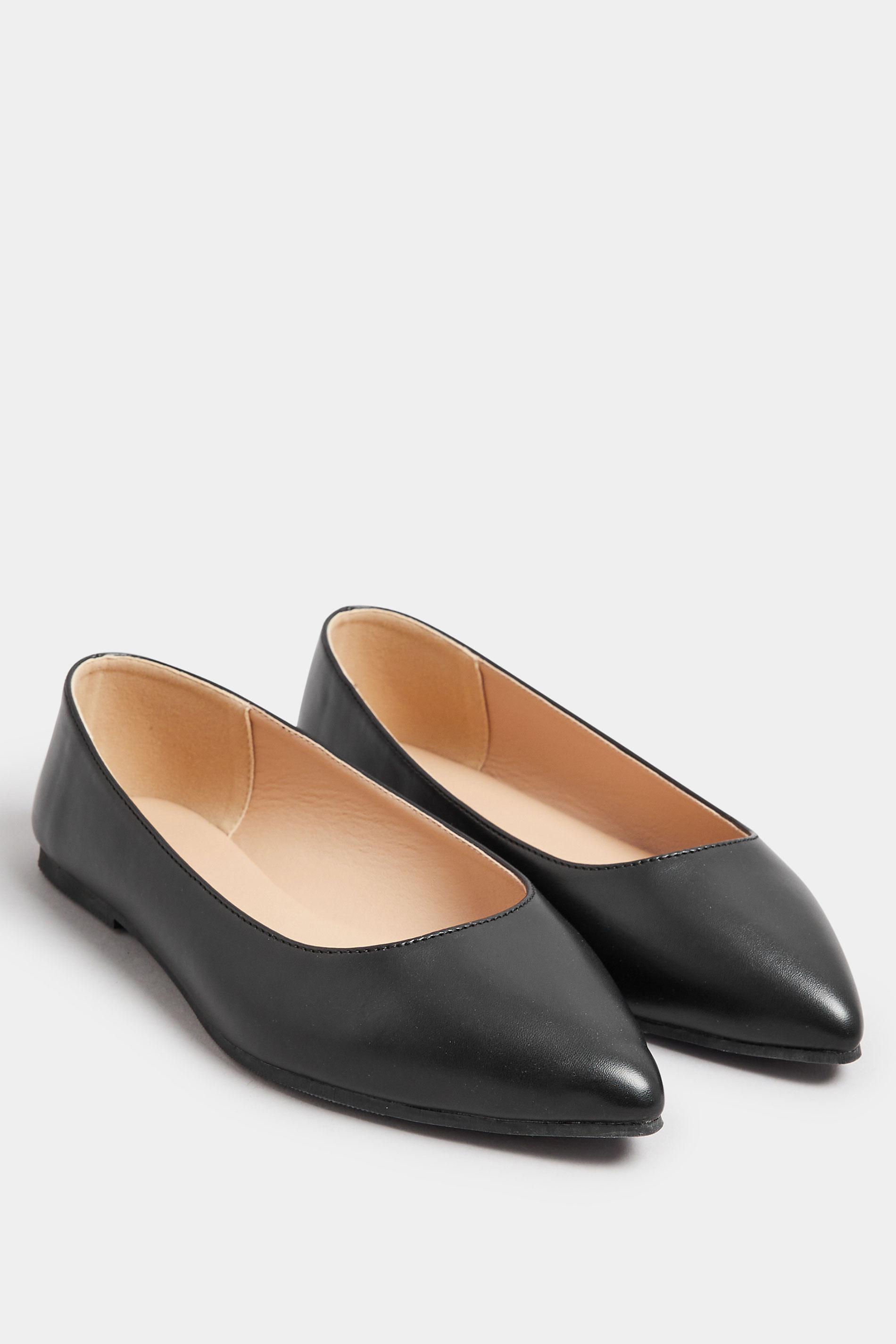 Black Pointed Ballerina Pumps In Extra Wide EEE Fit | Yours Clothing 1