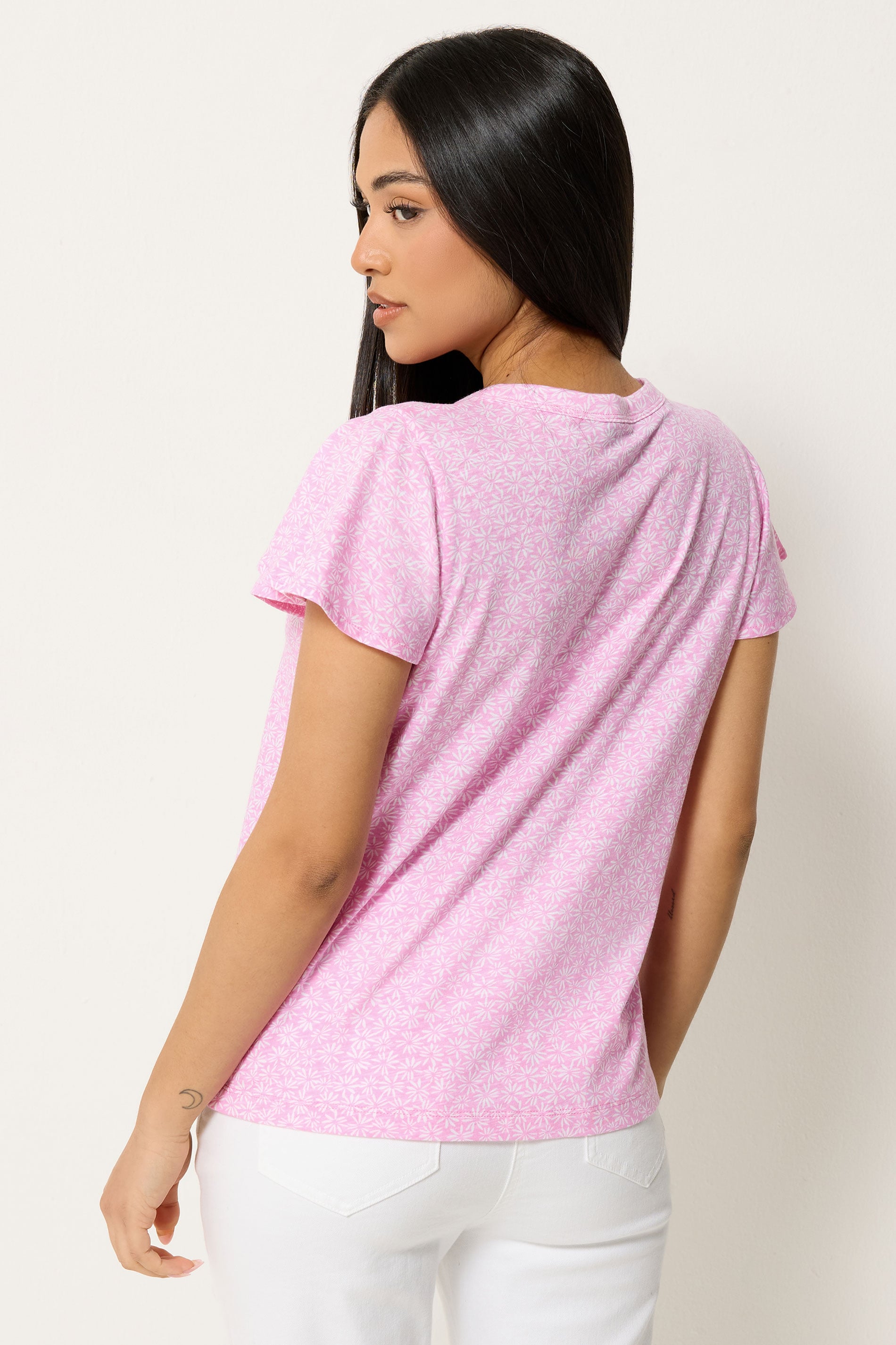 M&Co Petite Pink Ditsy Floral Cotton Frill Sleeve Blouse | M&Co 2