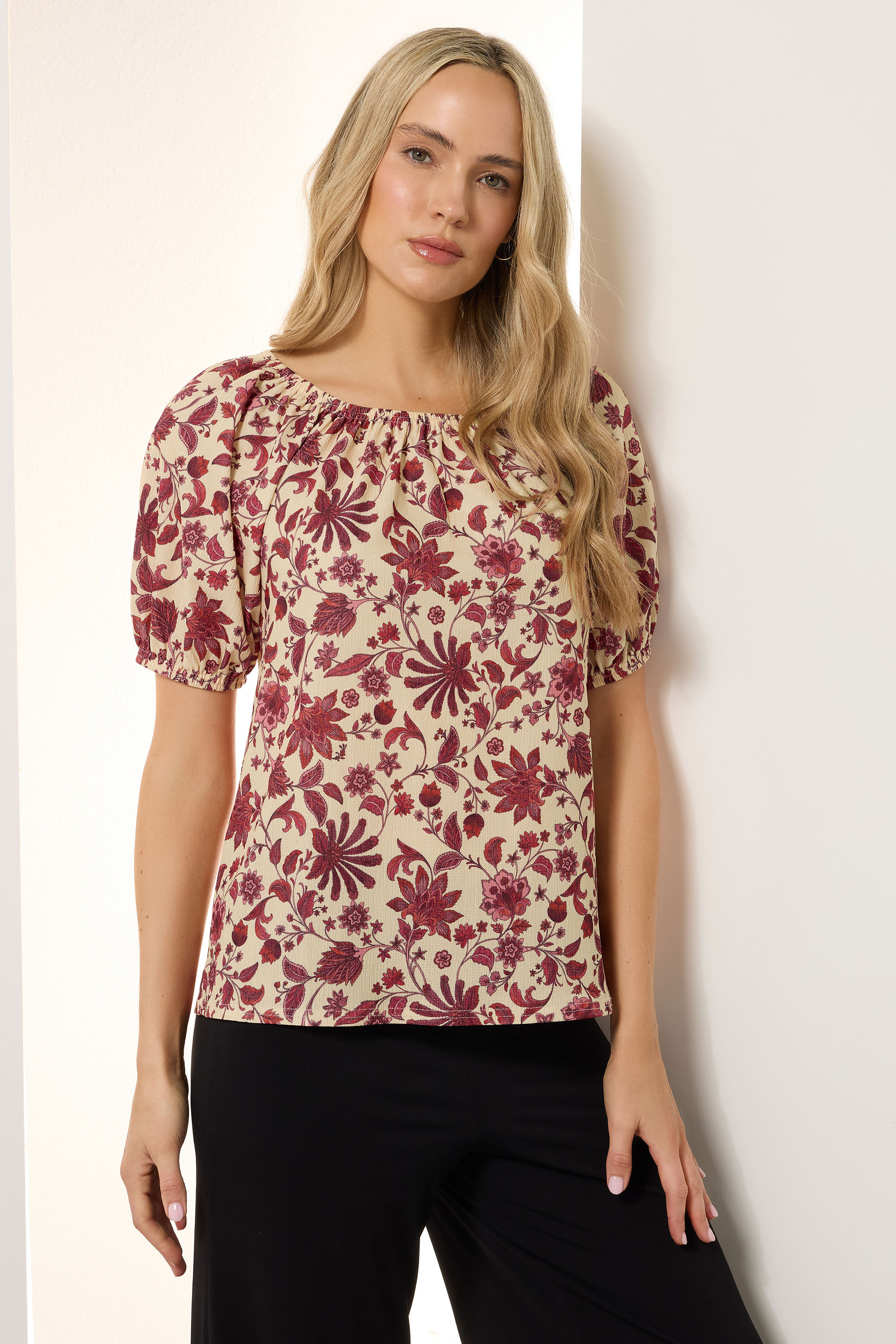 LTS Tall Women's Coral Red Floral Print Tie Front Top | Long Tall Sally 1