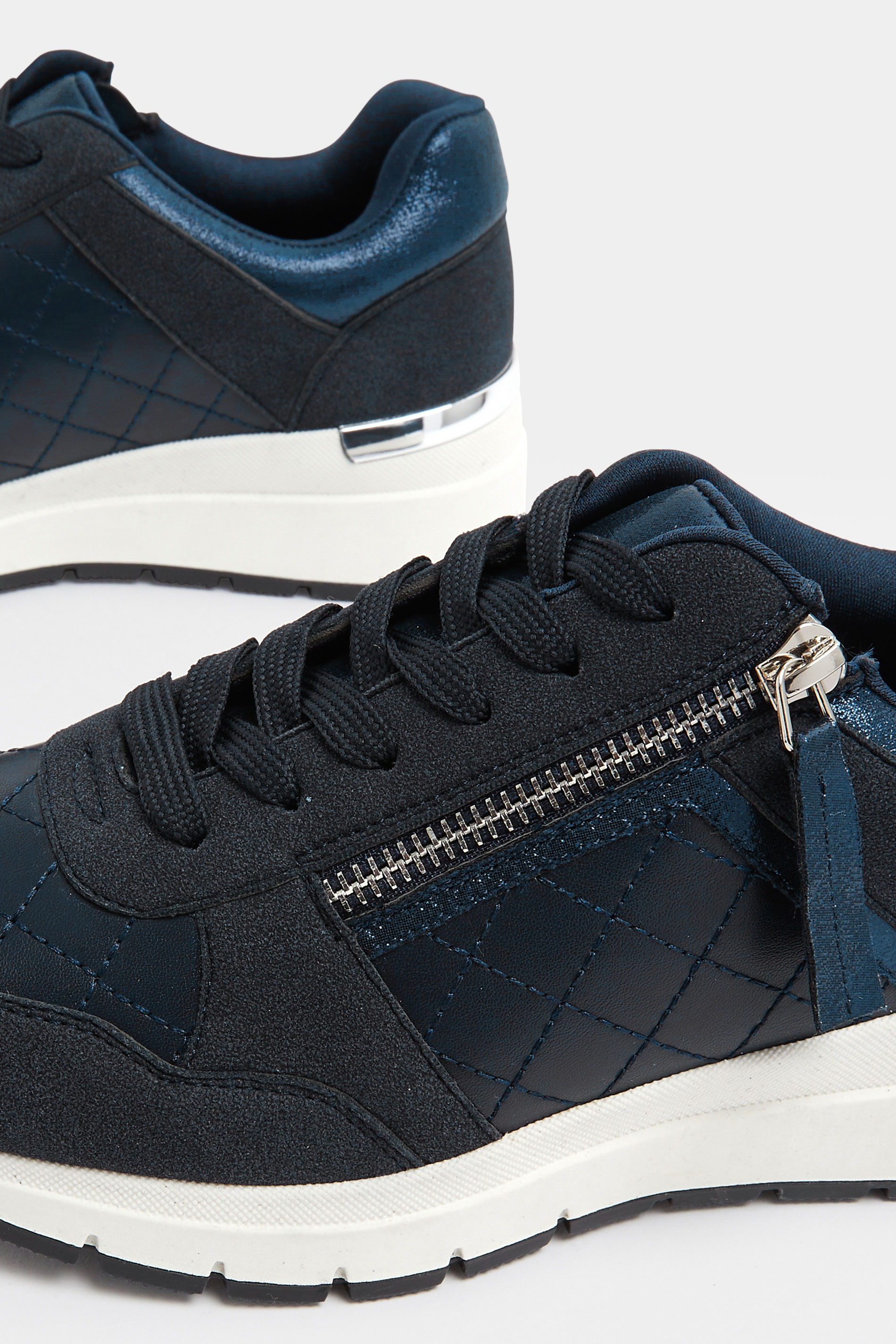 Navy Blue Quilted Wedge Trainer In Wide E Fit | Yours Clothing 5