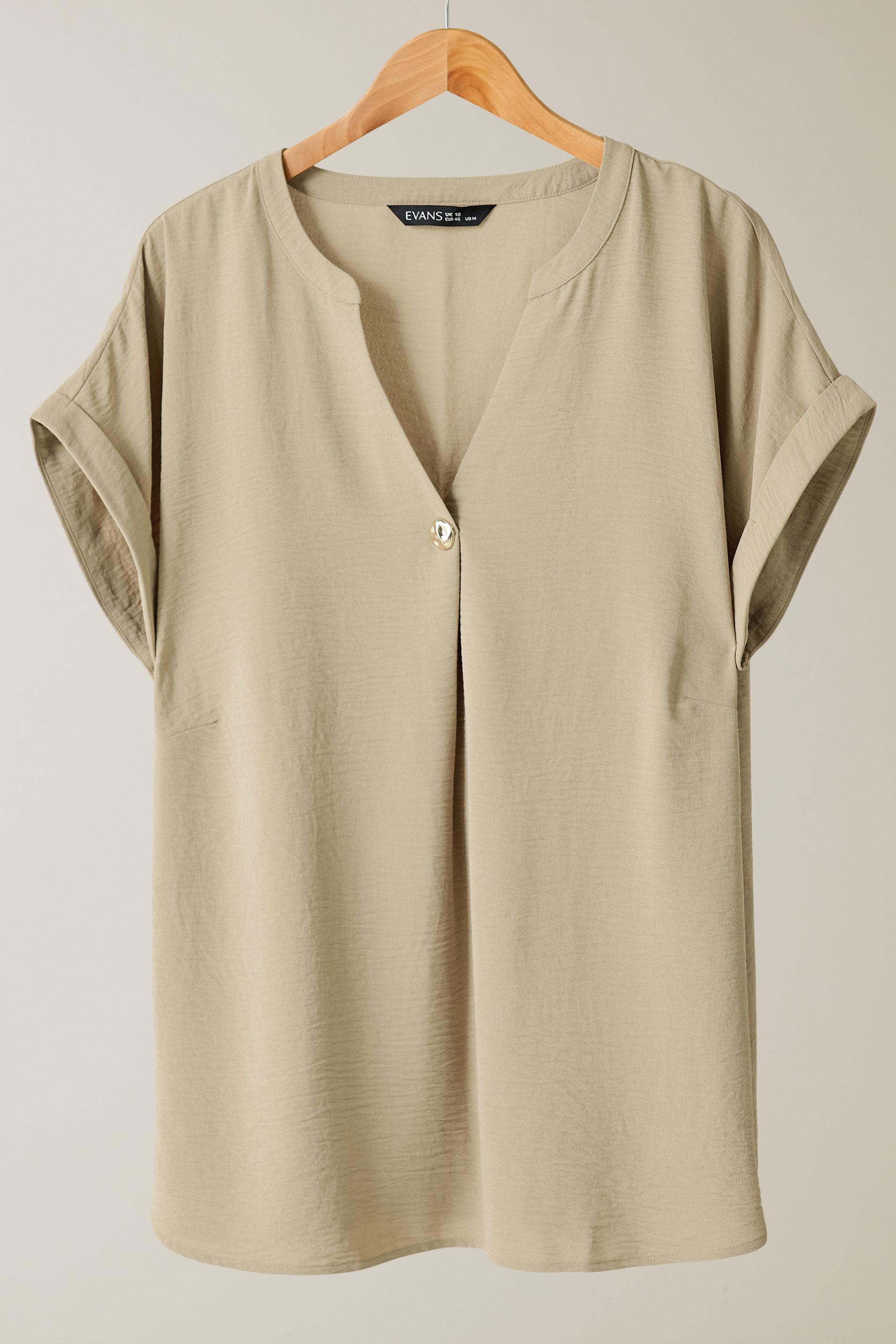 EVANS Plus Size Natural Brown Button Front Short Sleeve Blouse | Evans 6