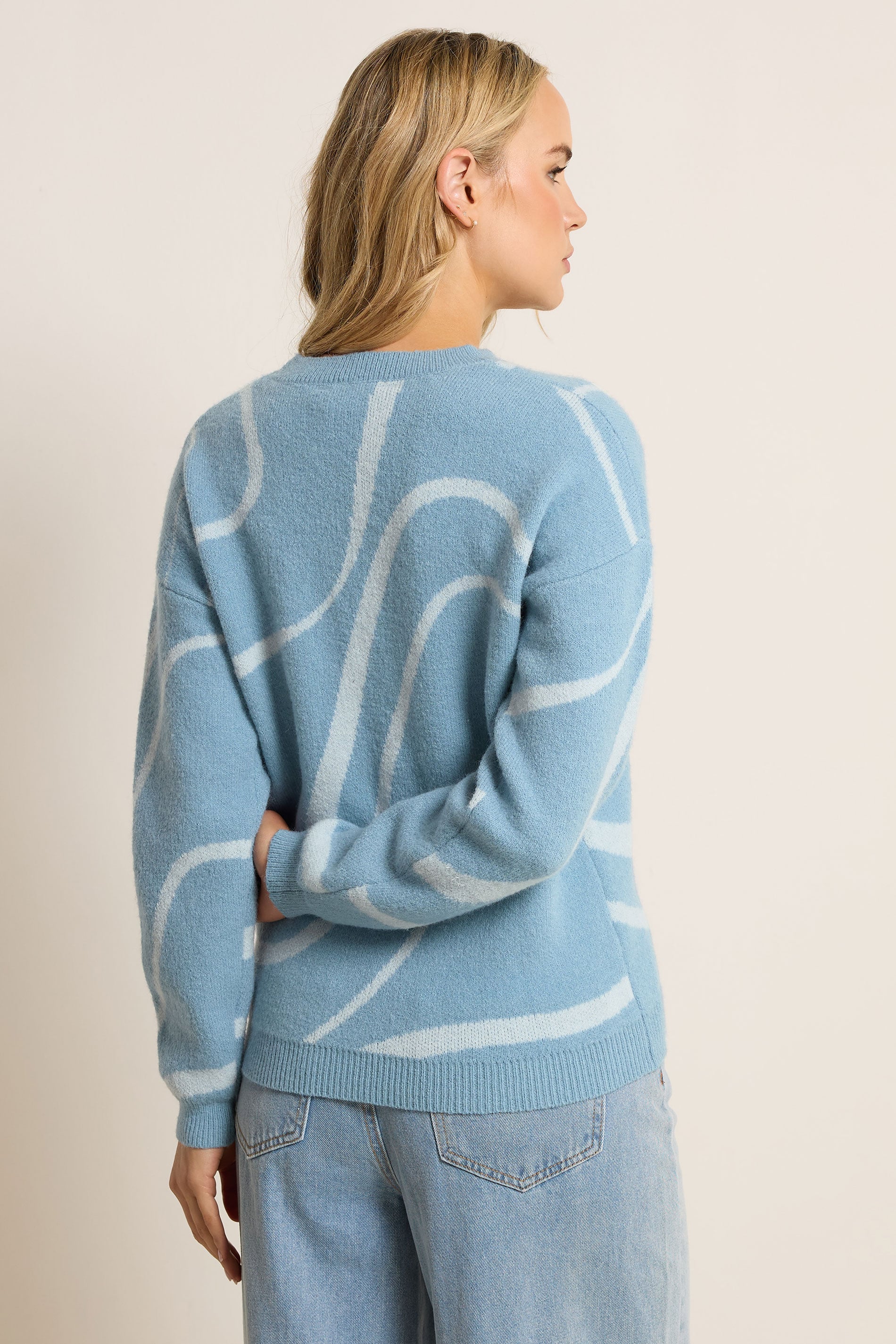 LTS Tall Light Blue Abstract Knitted Jumper | Long Tall Sally 2