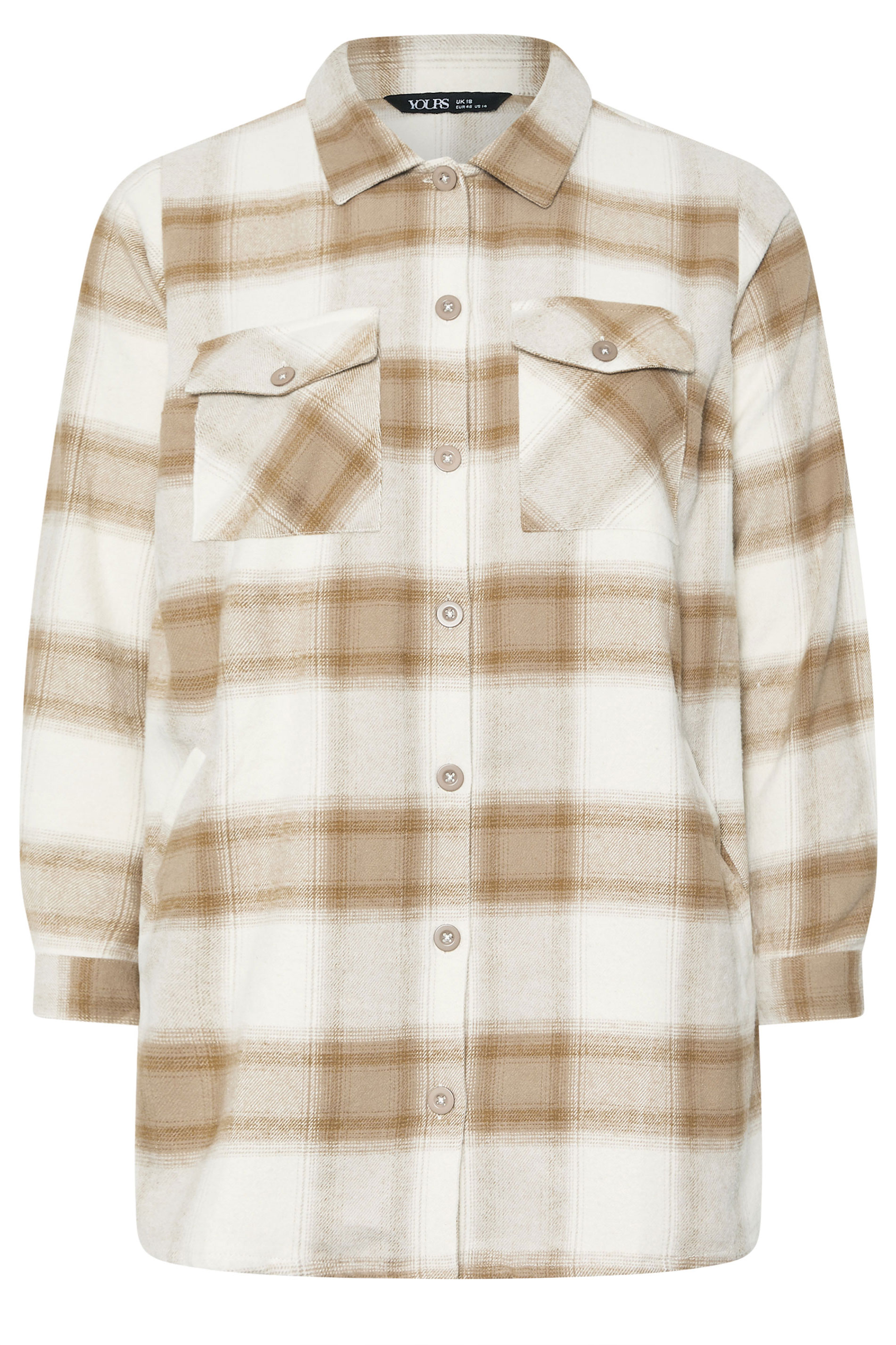 YOURS Plus Size Natural Brown Check Shacket | Yours Clothing 5