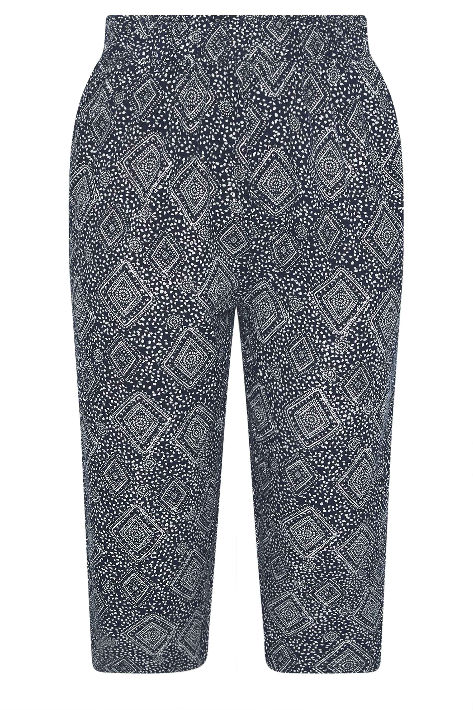 YOURS Plus Size Navy Blue Geometric Cool Cotton Cropped Trousers | Yours Clothing 5